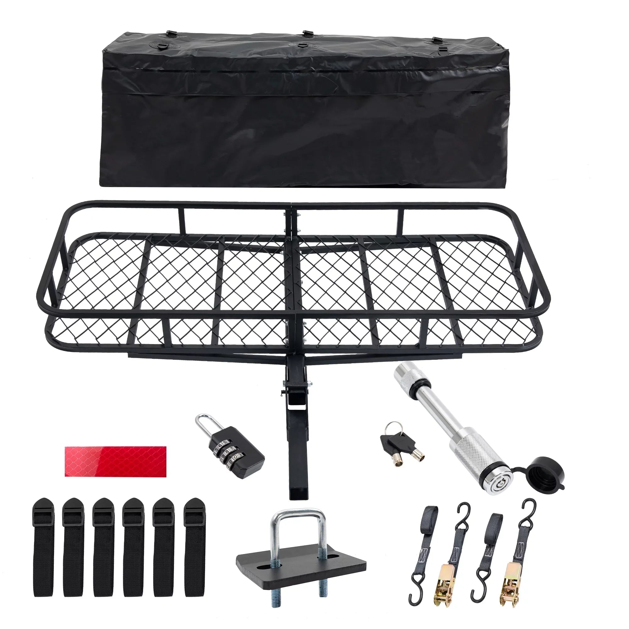 60" x 24" x 6" Hitched Mounted Folding Cargo Basket with a 500 lb Capacity for Car SizeUV Truck Trailer, Black