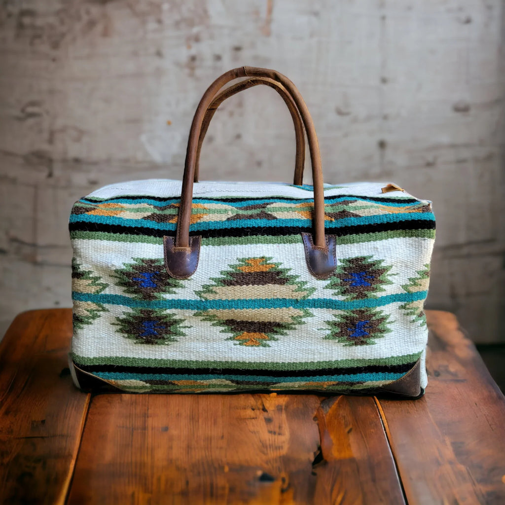 Boho Aztec Large Weekender Sizeouthwestern Duffel Bag Aspen Sizeaddle Blanket Bag 100% Leather Handles