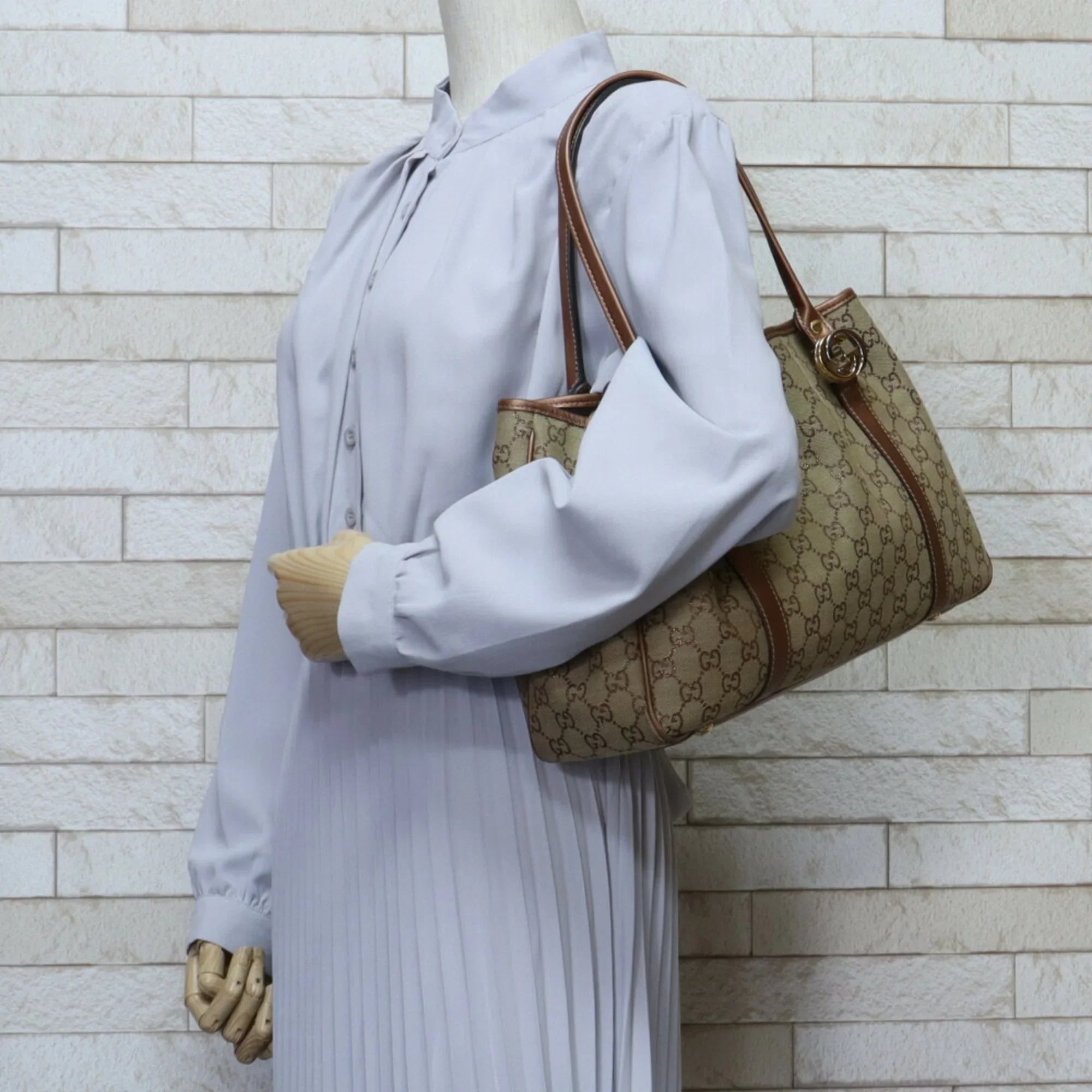 Pre-Owned Gucci GG Twins Canvas Tote Bag Beige Ladies GUCCI (Fair)