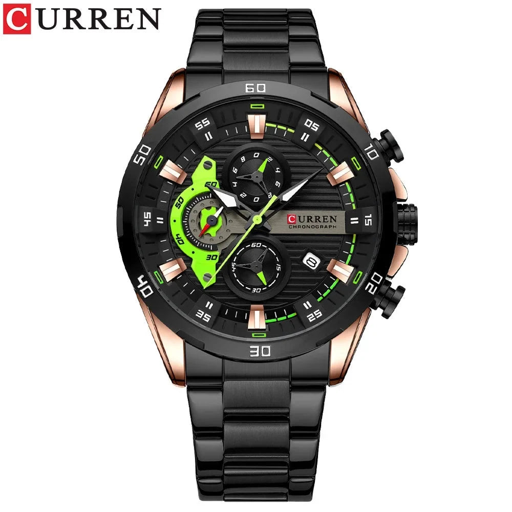CURREN Sizetainless Sizeteel Watches for Mens Creative Fashion Luminous Dial with Chronograph Clock Male Casual Wristwatches