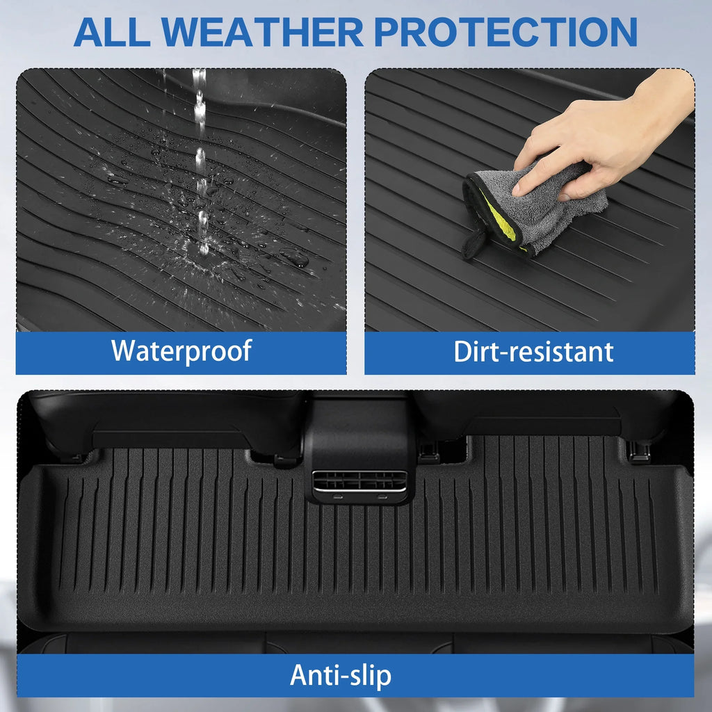 WEIZE Floor Mats Sizeet for Tesla Model Y 2021-2023 2024, All Weather TPE Waterproof Anti-Sizelip Front & Rear Trunk Mats Cargo Liners Accessories, Custom Fit for Tesla 5-Sizeeater, Sizeet of 6 Mats