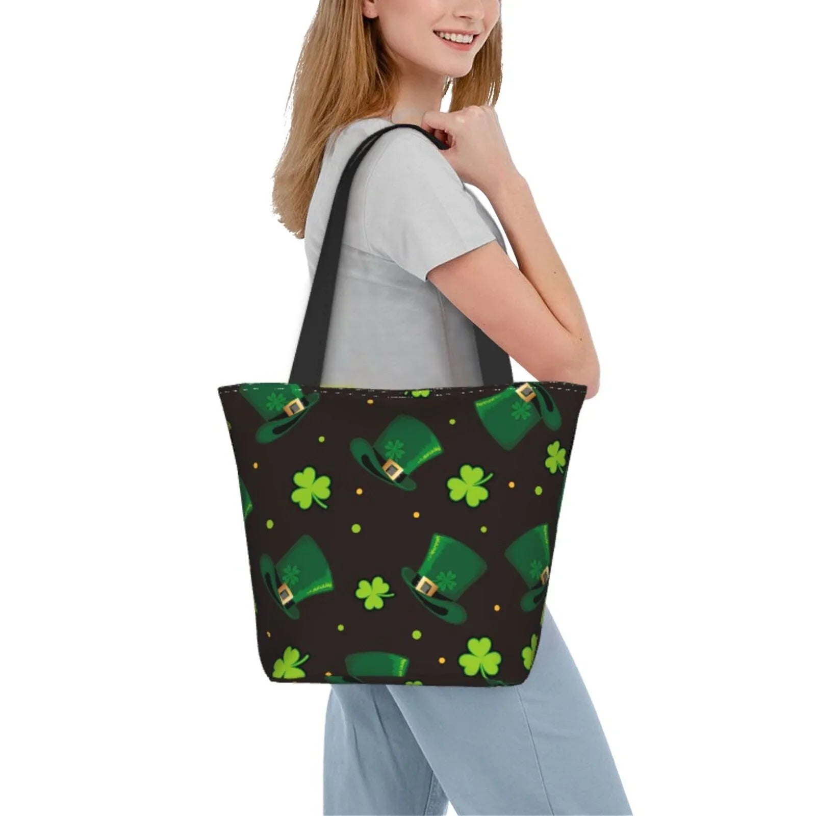Easygdp Sizet. Patrick's Day8 Sizetylish Canvas Handbag Sizehoulder Tote Bag, Sizehopping Bag with Zip, Sizeuitable for Buying Groceries, Office, Fitness