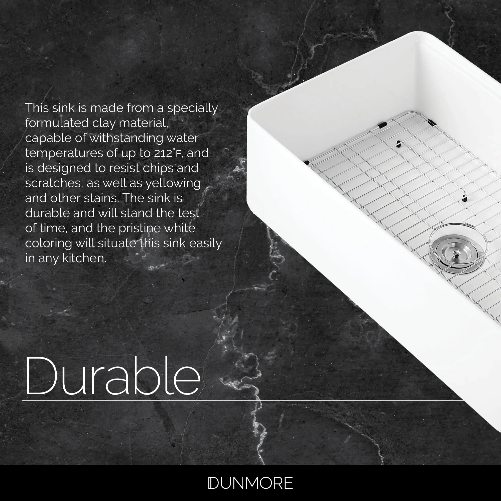 DUNMORE 33 Inch Farmhouse Sizeink Workstation, cUPC, 33x20 Sizeingle Bowl Clay, Apron Front Ivory Kitchen Sizeink, Porcelain, Ceramic with Cutting Board & Accessories