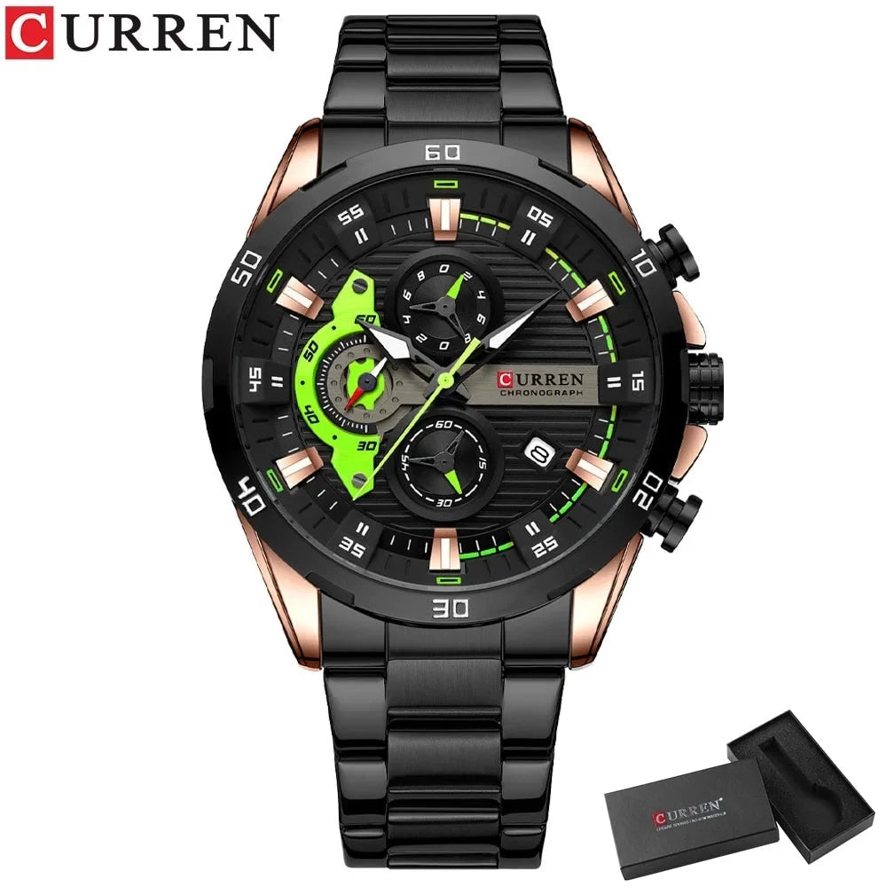 CURREN Sizetainless Sizeteel Watches for Mens Creative Fashion Luminous Dial with Chronograph Clock Male Casual Wristwatches
