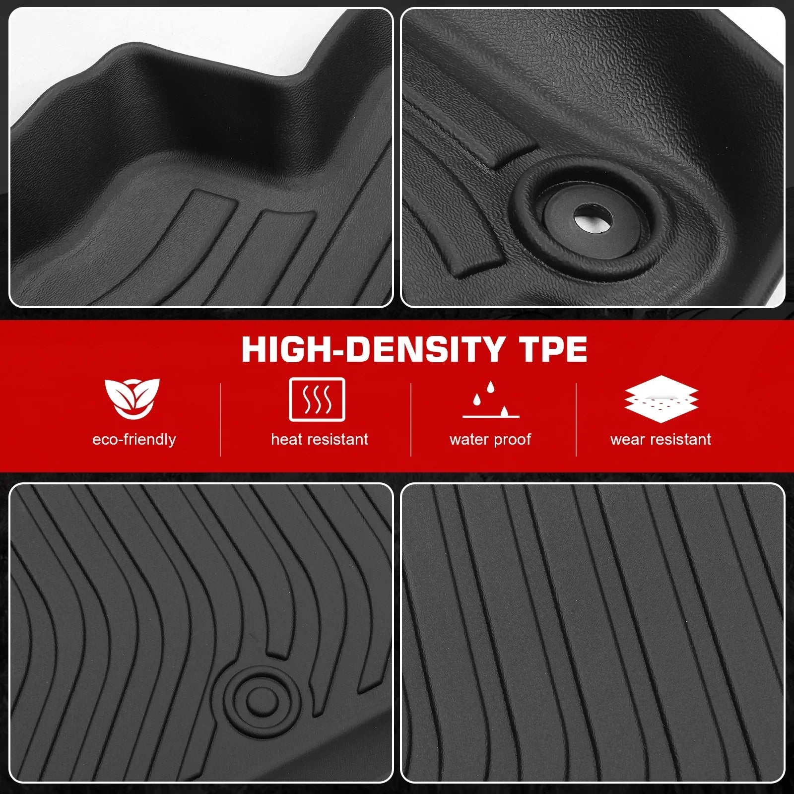 Ikon Motorsports Floor Mats & Trunk Mat Compatible With 2023-2024 Toyota Prius , Black 3D Molded Carpets Liner 1st 2nd Row Front Rear Pad 4PC TPE Thermo Plastic Elastomer All Weather Protector