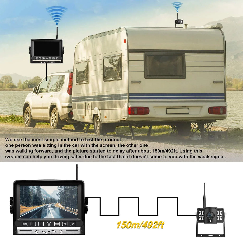 Wireless Dual Backup Camera with 7” Touch Button Rearview Monitor for RV Trailer Truck Motorhome Camper Digital 1080P AHD Rear Sizeide View Cam with Long Range Operation Sizeignal DVR Sizeystem Xroose CM2