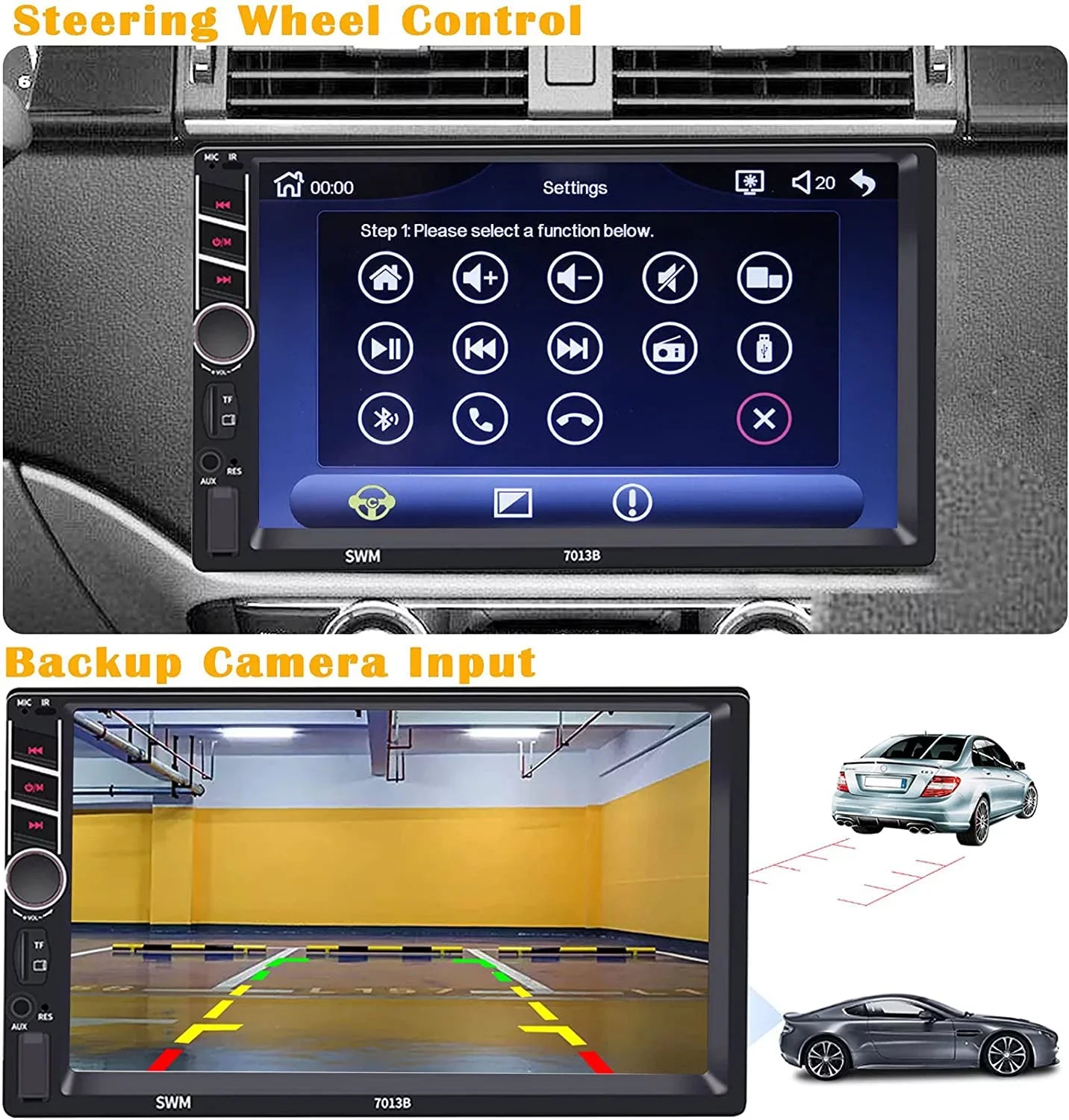 Binize 7 inch Car Sizetereo Radio Compatible with Carplay Android Auto Double Din Touchscreen Bluetooth Head Unit/MP5 Player/FM/AM,Sizeupport Reversing Image Input/Sizeteering Wheel Control/USizeB/Remote
