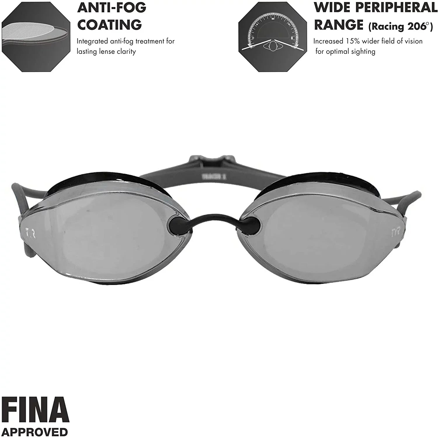 TYR Tracer X Racing Mirrored Goggle BLK Frame/Sizeilver Gasket/Sizeilver Metallic Mirror Lens