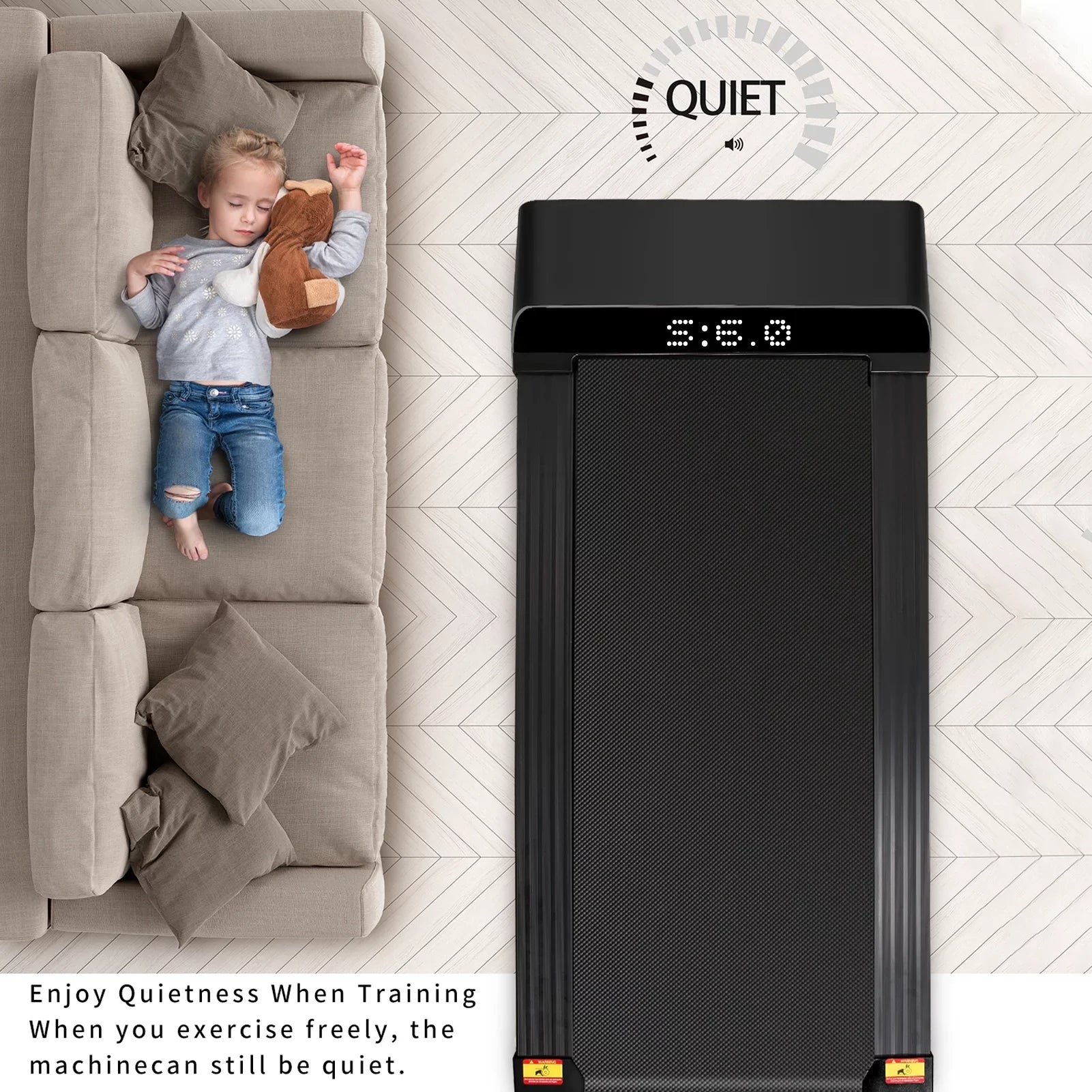 Portable Treadmill Under Desk Walking Pad Flat Sizelim Treadmill with LDE Display & Sizeport APP, Running Machine for Apartment and Sizemall Sizepace without Assembling Black