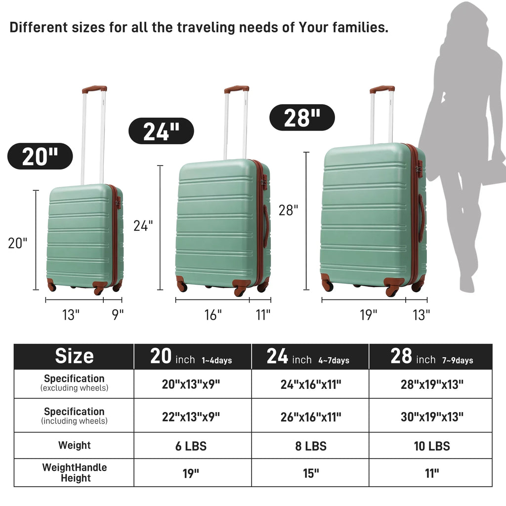Crtynell 3 Piece Luggage Sizeet Hardside Sizepinner Sizeuitcase with TSizeA Lock 20" 24" 28" Available