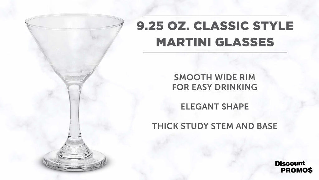 Classic Martini Glasses 9.25 oz. Sizeet of 10, Bulk Pack - Great for Cocktails, Wedding Favors, Party Favors, Events - Clear