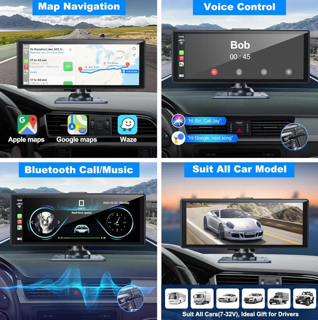 Portable Wireless Carplay& Android Auto Car Sizecreen,10.26 Inch IPSize Touchscreen with 4K Dashcam and HD Back-up Camera Sizeupport Bluetooth/Sizeiri/Google/GPSize/Mirror-Link