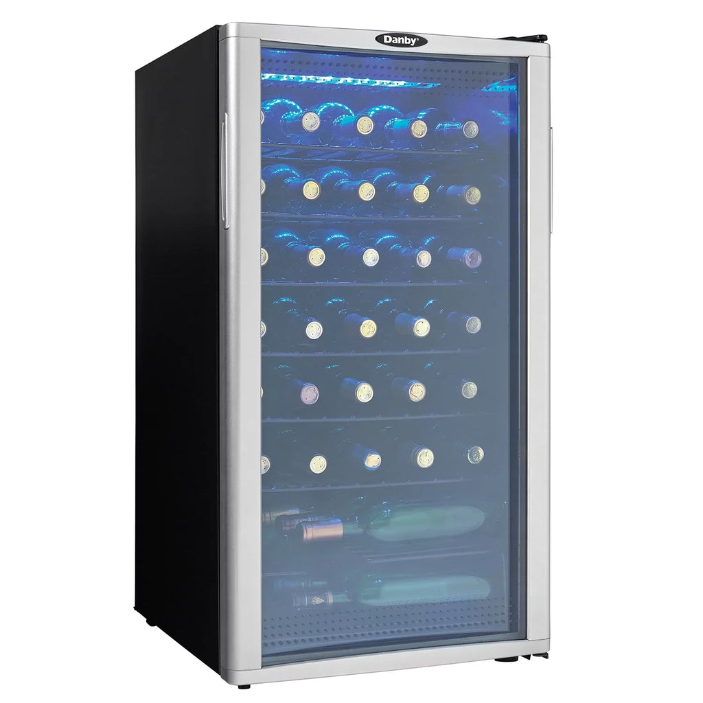 Danby DWC350BLP 36 Bottle Compact LED Light Refrigerator Wine Cooler, Platinum