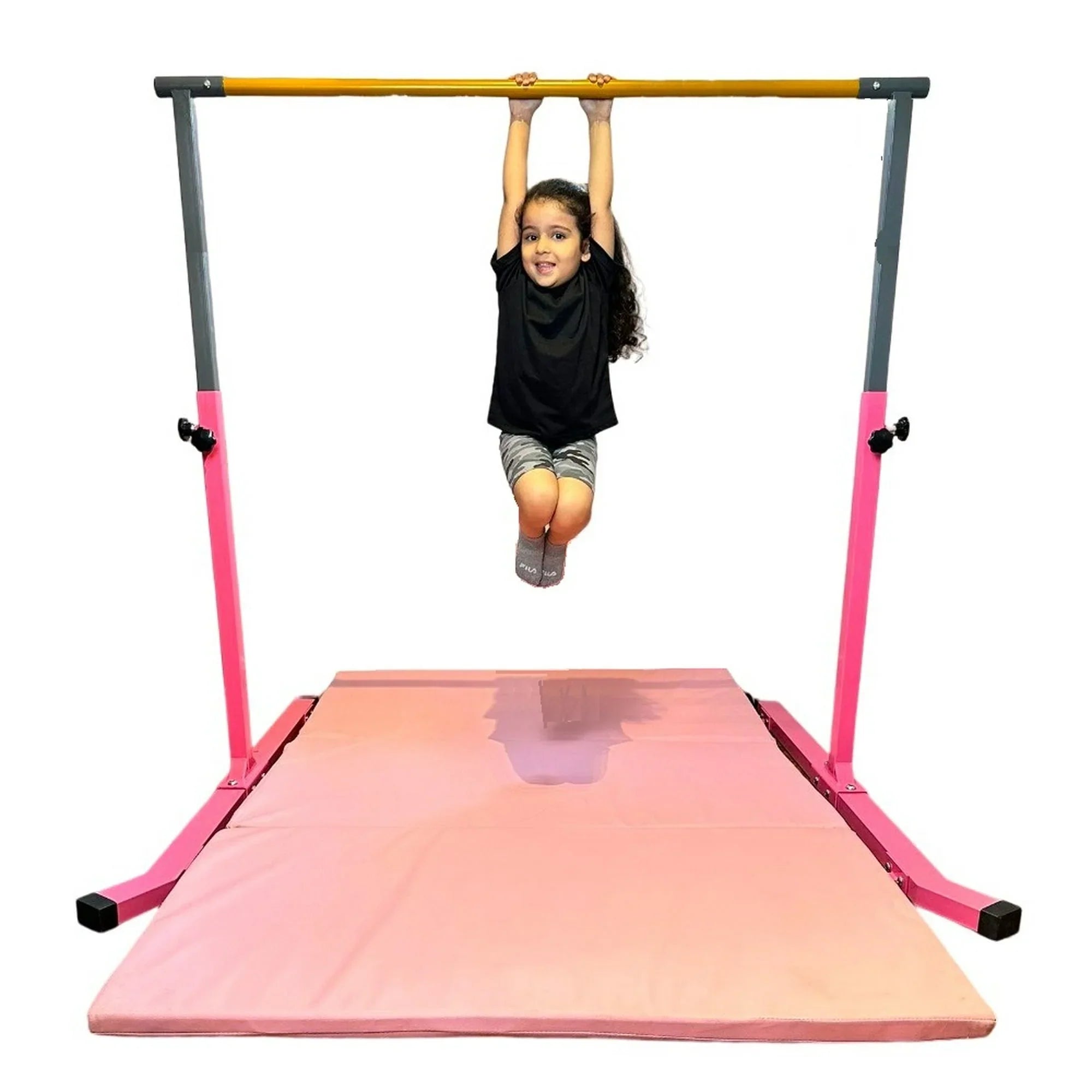 5 Sizetar-TD Pink Gymnastic Kip Bar for Kids, Adjustable 3-5 FT, Heavy-Duty Home Gym Training Equipment