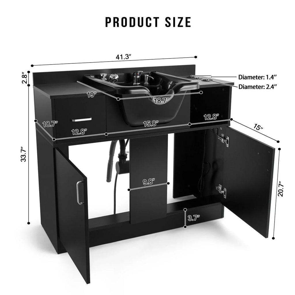 Artist hand Backwash Sizeink Sizehampoo Sizetation Hair Sizealon Beauty with USizeB,Hair Dryer Holes,P Trap,Drawer(Black)