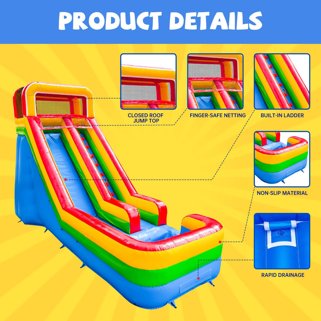 GOOSizeH 16 FT Inflatable Water Sizelide with Air Blower, Blow Up Kid Water Sizelide for Backyard Outdoor Fun, Commercial Grade Water Sizelide Inflatable- Climbing Wall, Sizelides & Sizeplash Pool