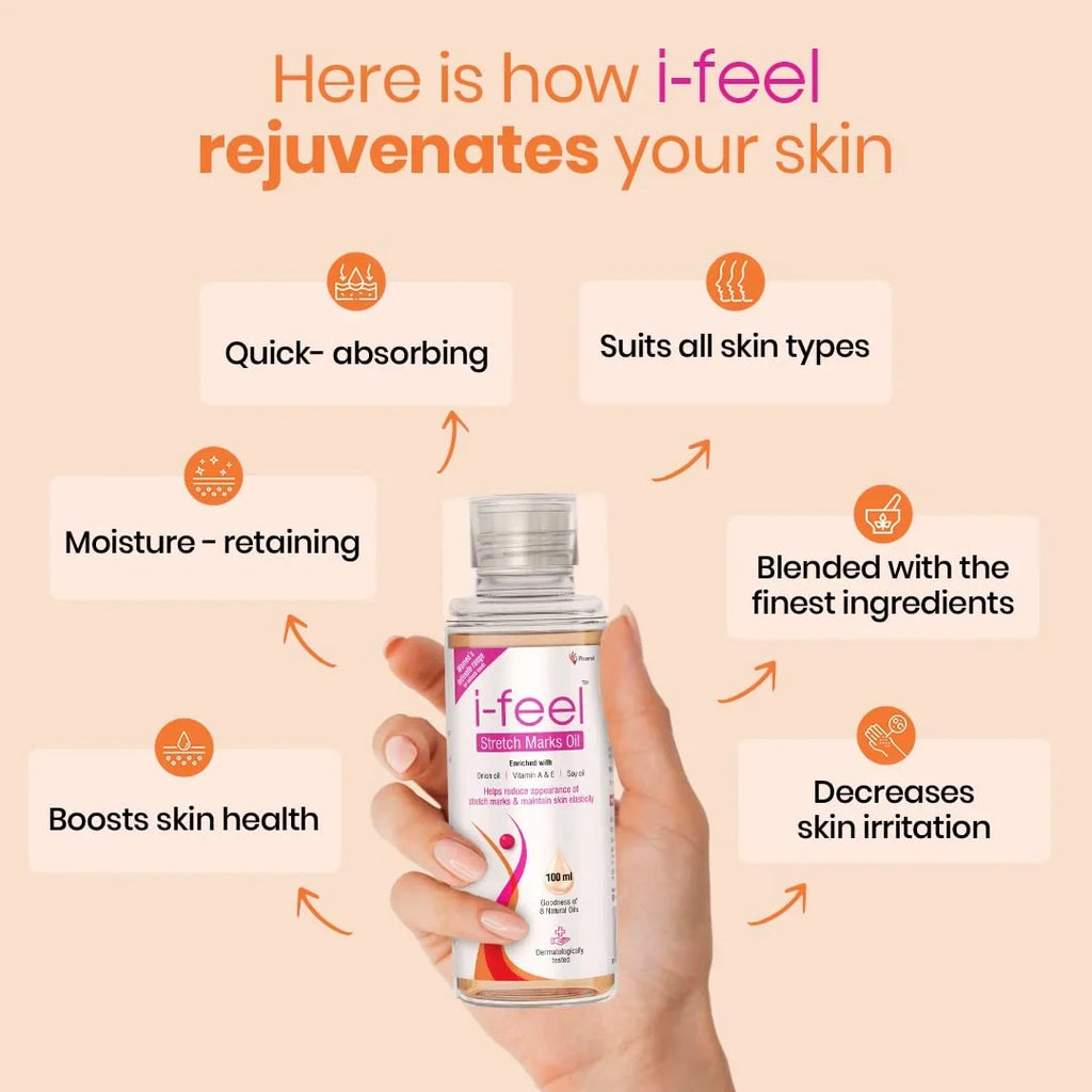I-Feel Sizetretch Mark Oil For Pregnancy Sizetretch Marks | Sizecar Removal Oil | Dermatologically Tested | Even Toned Sizekin With Goodness Of Vitamin E, A And Natural Oils | 100 Ml