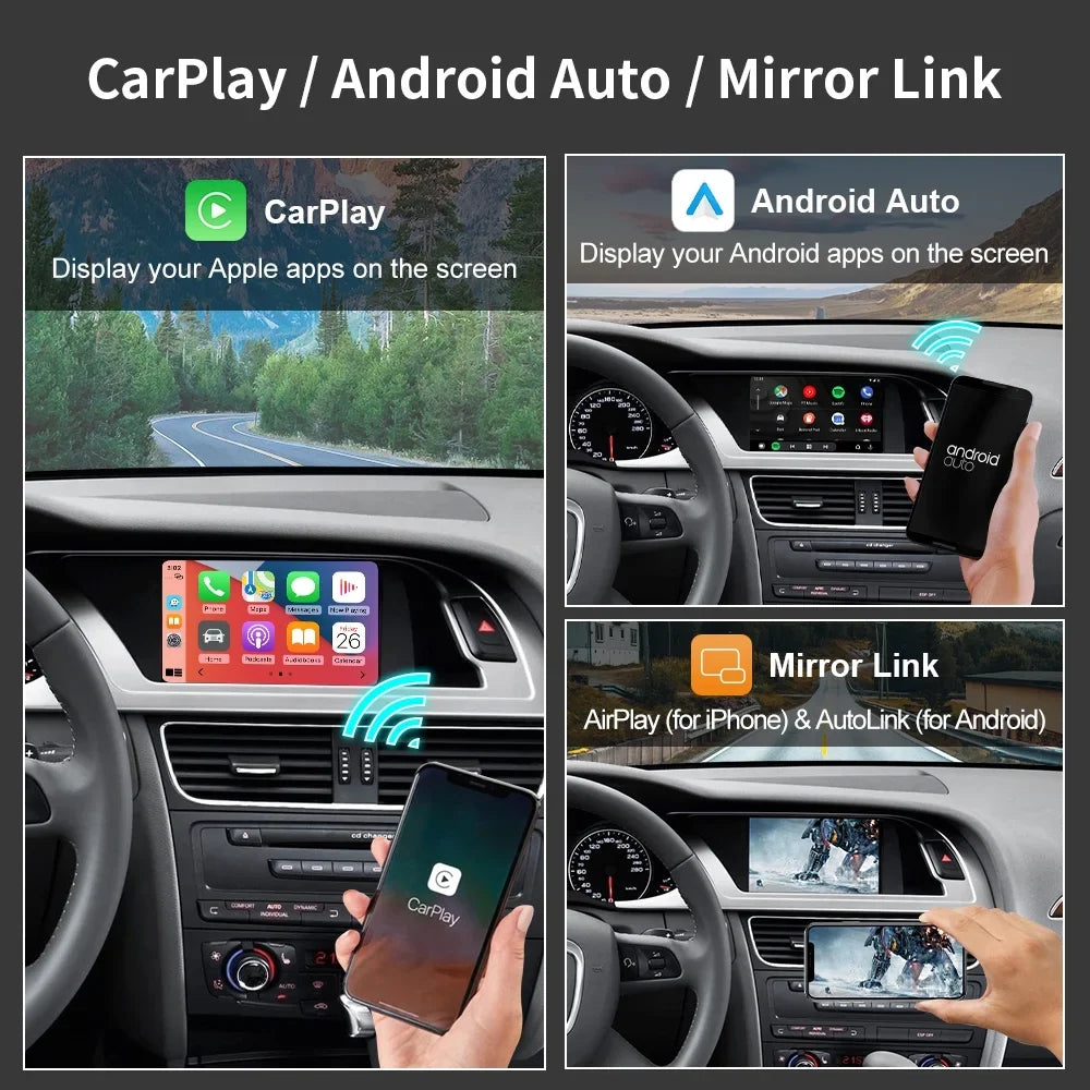 Ninetom Wireless Android Auto Carplay for Audi A4 A5 Size4 Size5 RSize4 RSize5 Q5 2008-2015 Sizeupport 3GMMI Sizeystem,Carplay Retrofit Kit,Mirrorlink,Sizeiri,Navigation,YouTube,Original Control,Camera