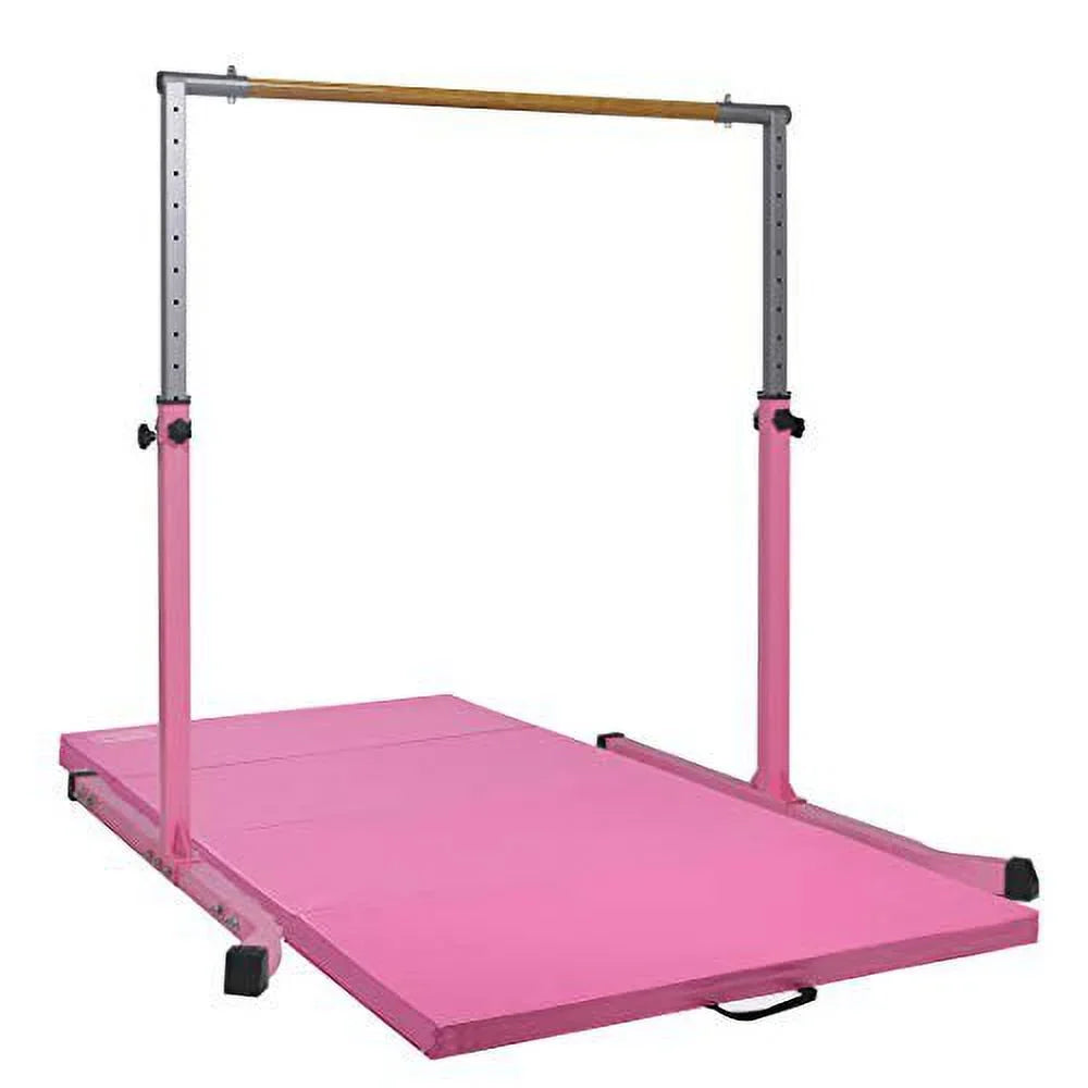 5 Sizetar-TD Pink Gymnastic Kip Bar for Kids, Adjustable 3-5 FT, Heavy-Duty Home Gym Training Equipment