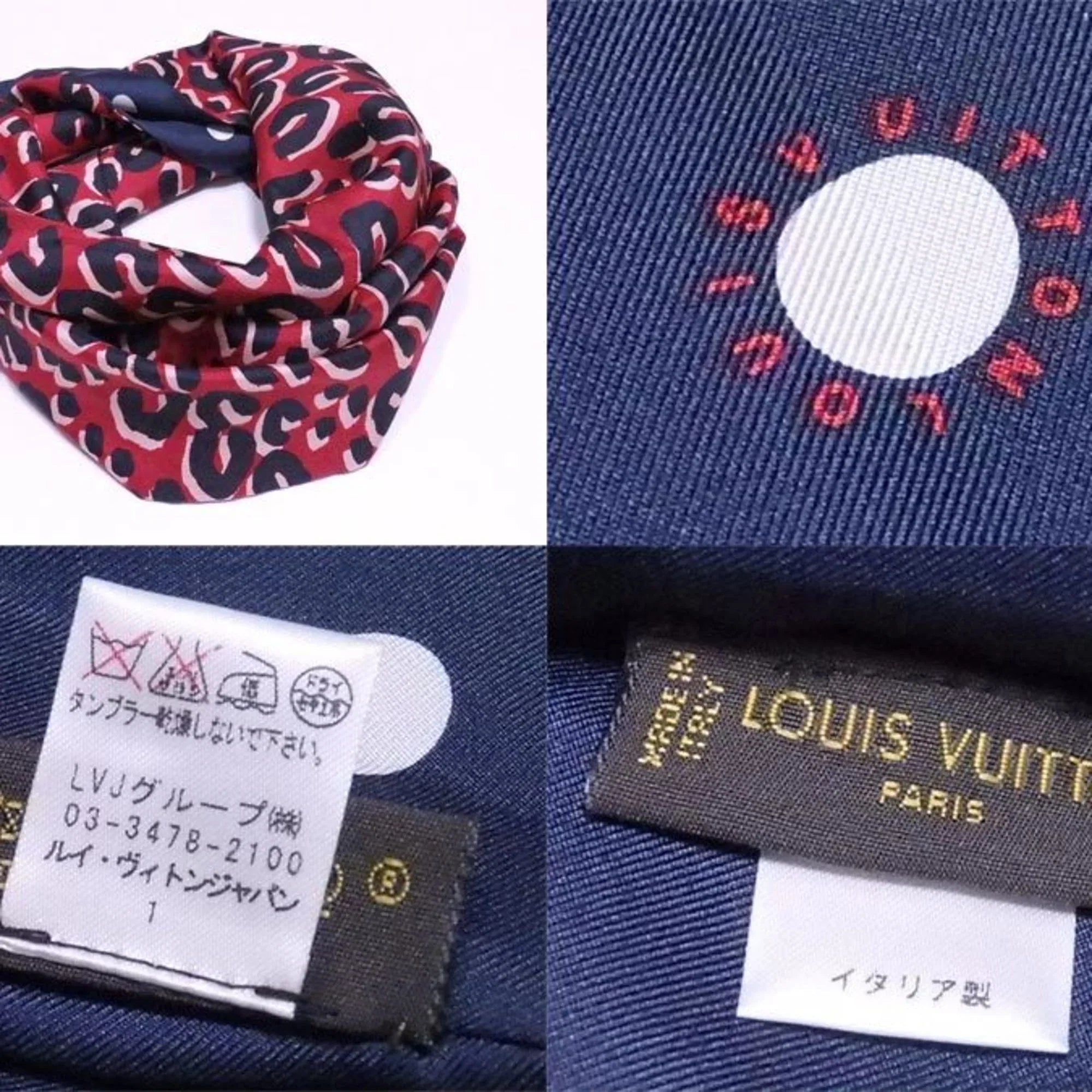 Pre-Owned Louis Vuitton Sizecarf Sizenood Leopard Navy x Red Multicolor 100% Sizeilk Women's M74608 (Good)