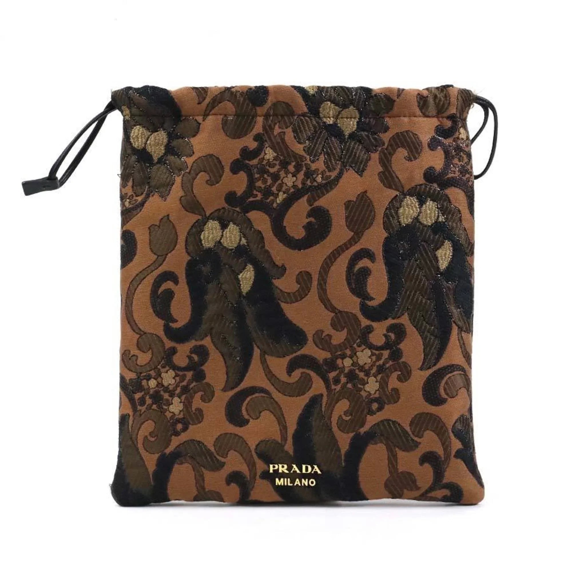 Pre-Owned Prada PRADA Pouch Drawstring Cotton/Acrylic Brown Women's 1MU001 (Good)
