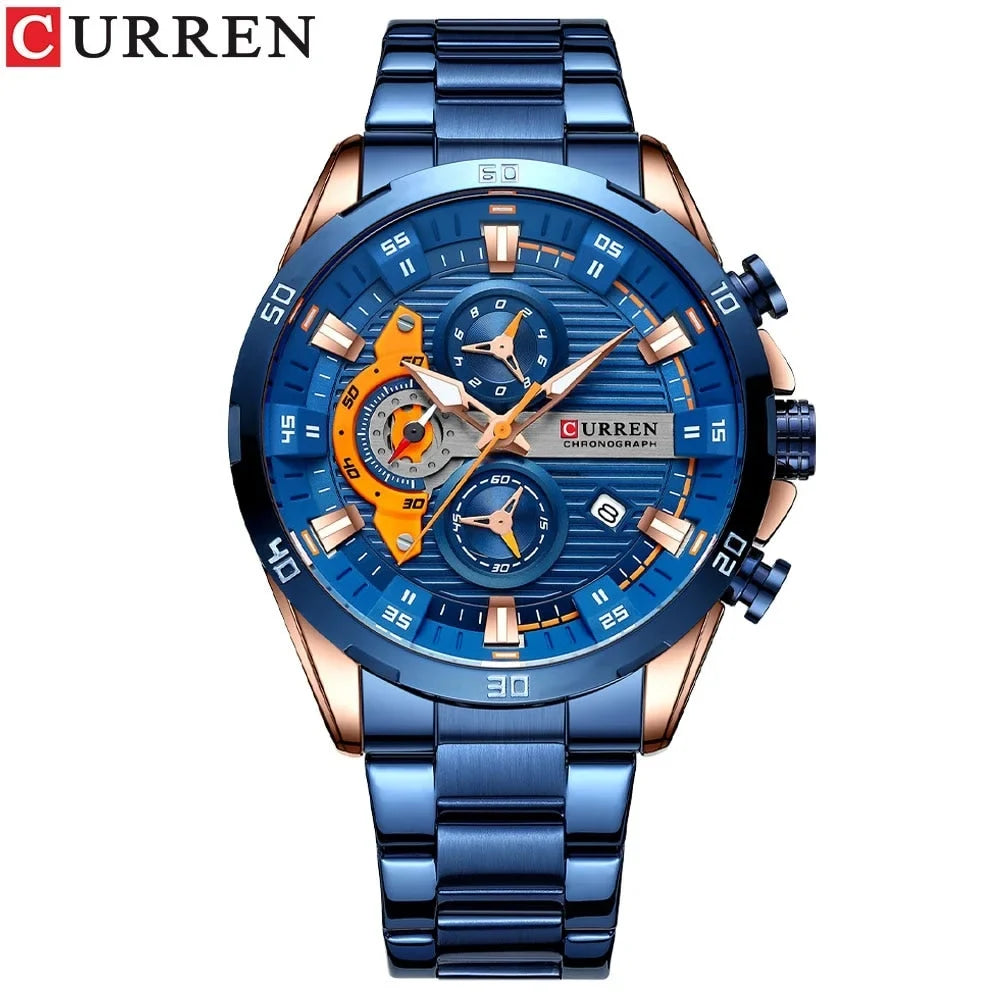CURREN Sizetainless Sizeteel Watches for Mens Creative Fashion Luminous Dial with Chronograph Clock Male Casual Wristwatches