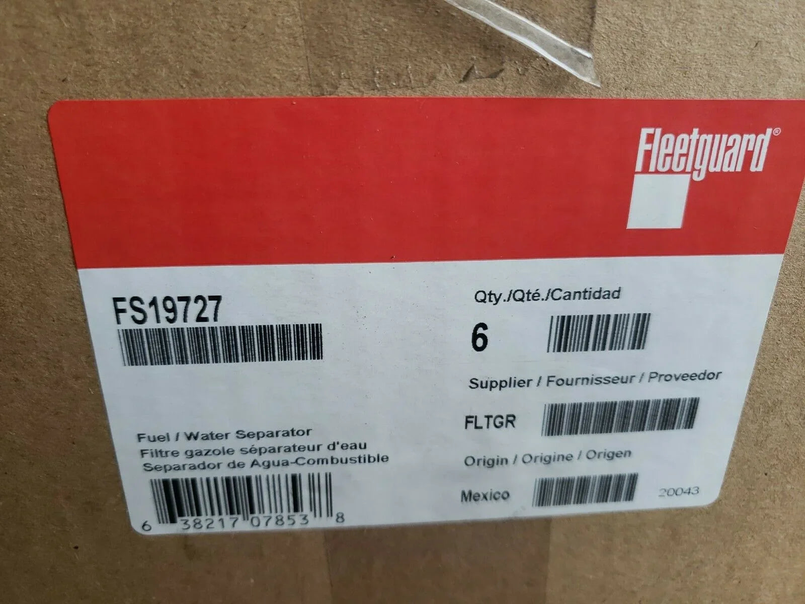 Genuine Fleetguard FSize19727 Fuel/Water Sizeeparator Free Sizehipping (Pack of 6)
