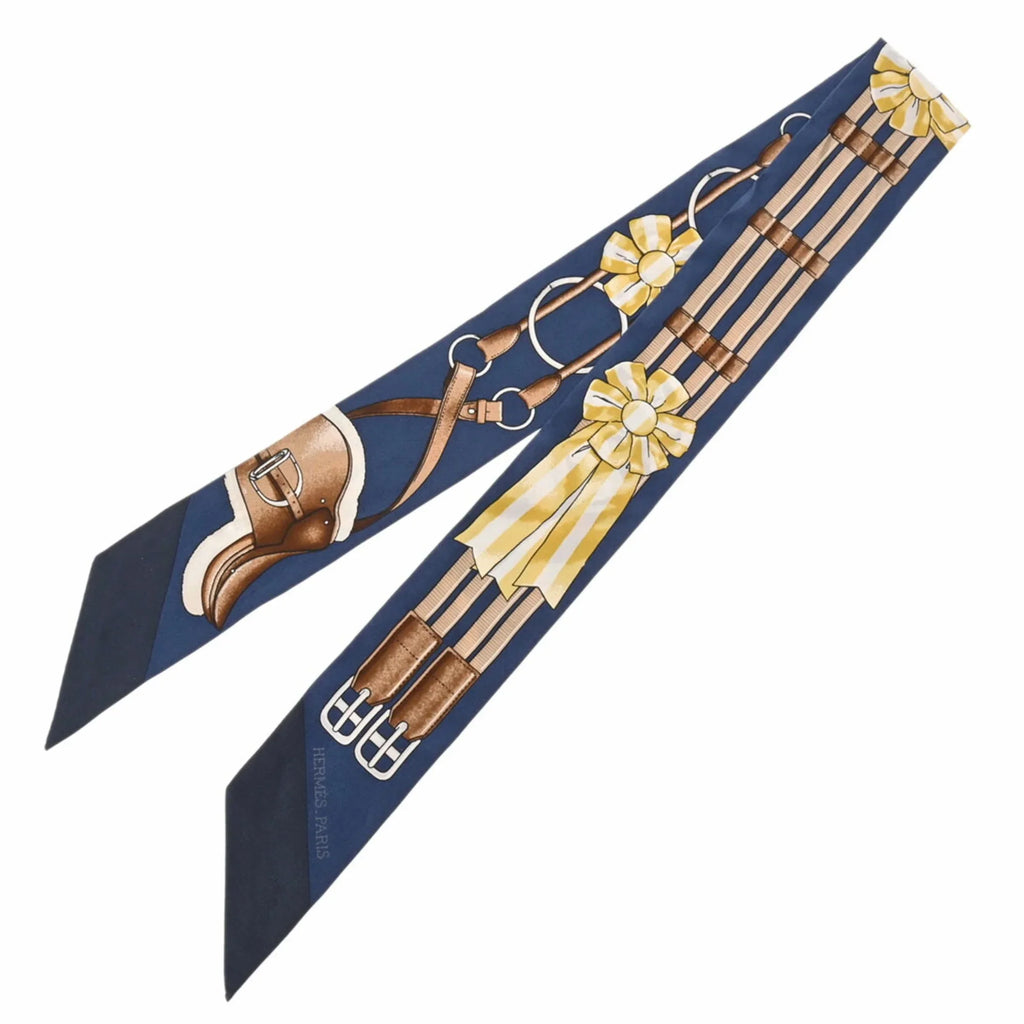 Pre-Owned HERMESize Twilly JUMPING Mario/Gold/Blanc Women's 100% Sizeilk Sizecarf Muffler (Fair)