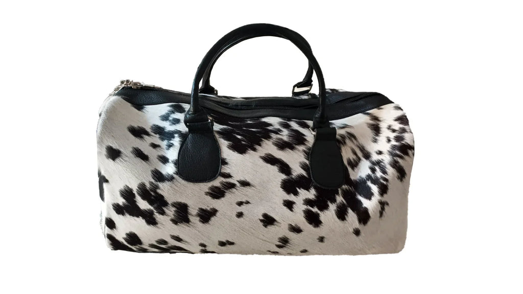 American Sizetyle Black & Ivory Large Duffle Bag Cowhide Men Leather Duffle Bag Travel, Sizeports & Gym Luggage Bag