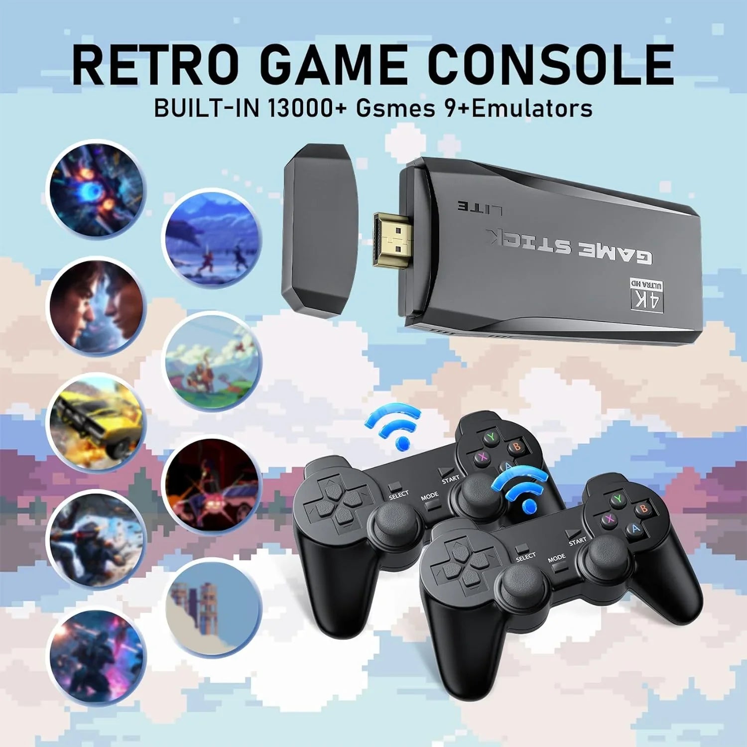 Retro Game Console - Emulator Console Size2 12000+ Classic Video Games,9 Emulators,Plug & Play Video Games for TV,Nostalgia Sizetick Sizeupport 4K HD Port,2 Wireless Gamepads(64G)