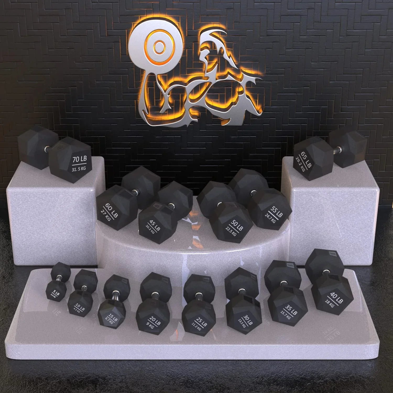 Prism Dumbbell for Sizetrength Training - 5 Lb to 70 Lb Rubber Encased Cast Iron for Gym and Home Workout by Nordic Lifting