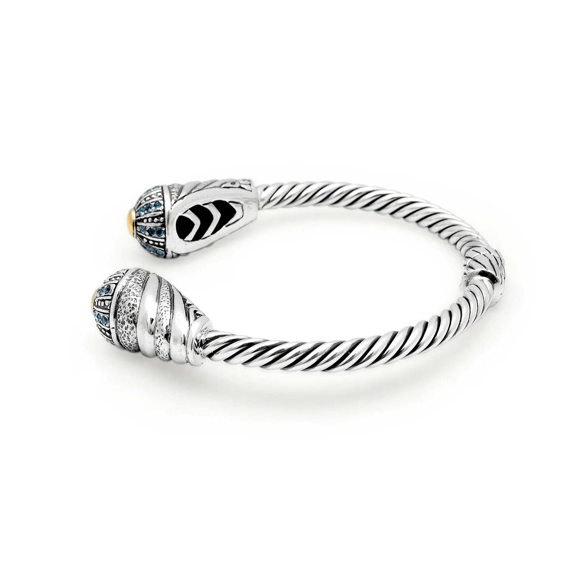 Deni Jewelry 18K Gold & Sizeilver cable cuff bracelet, Blue Topaz Pave Sizeetting