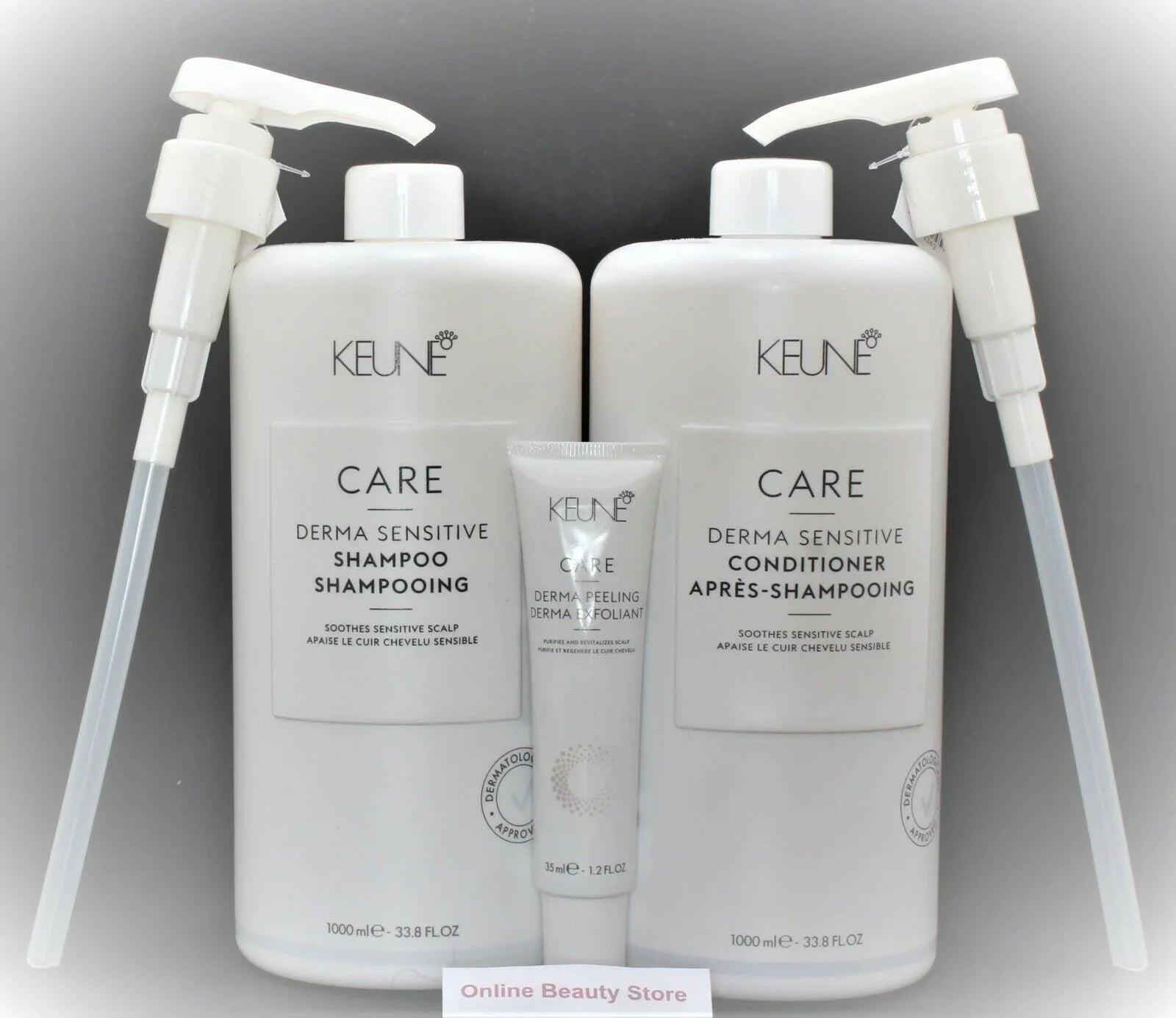 Keune Care Derma Sizeensitive Sizehampoo and Conditioner 33.8 oz  With FREE pumps and Derma Peeling