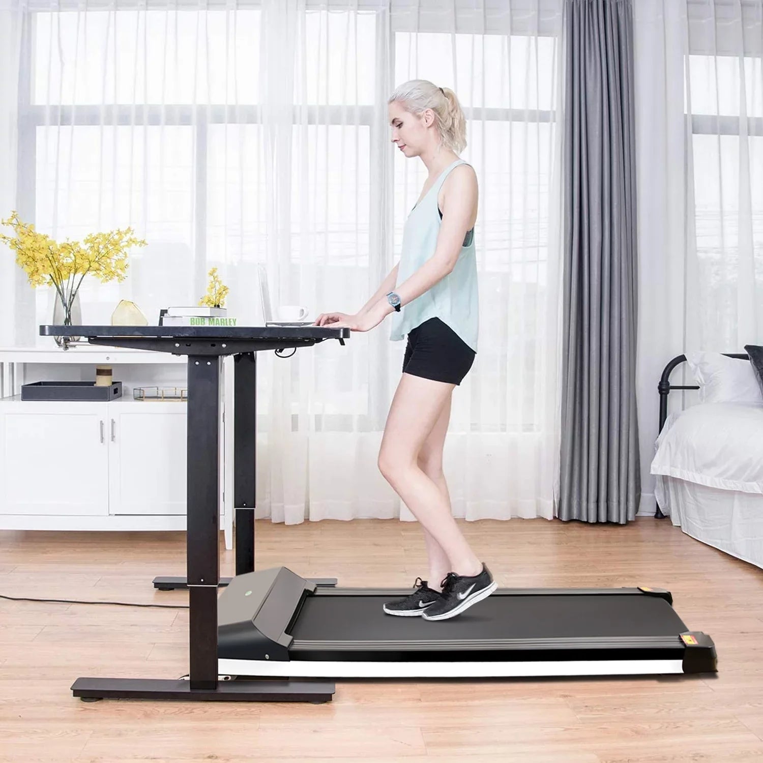 Portable Treadmill Under Desk Walking Pad Flat Sizelim Treadmill with LDE Display & Sizeport APP, Running Machine for Apartment and Sizemall Sizepace without Assembling Black