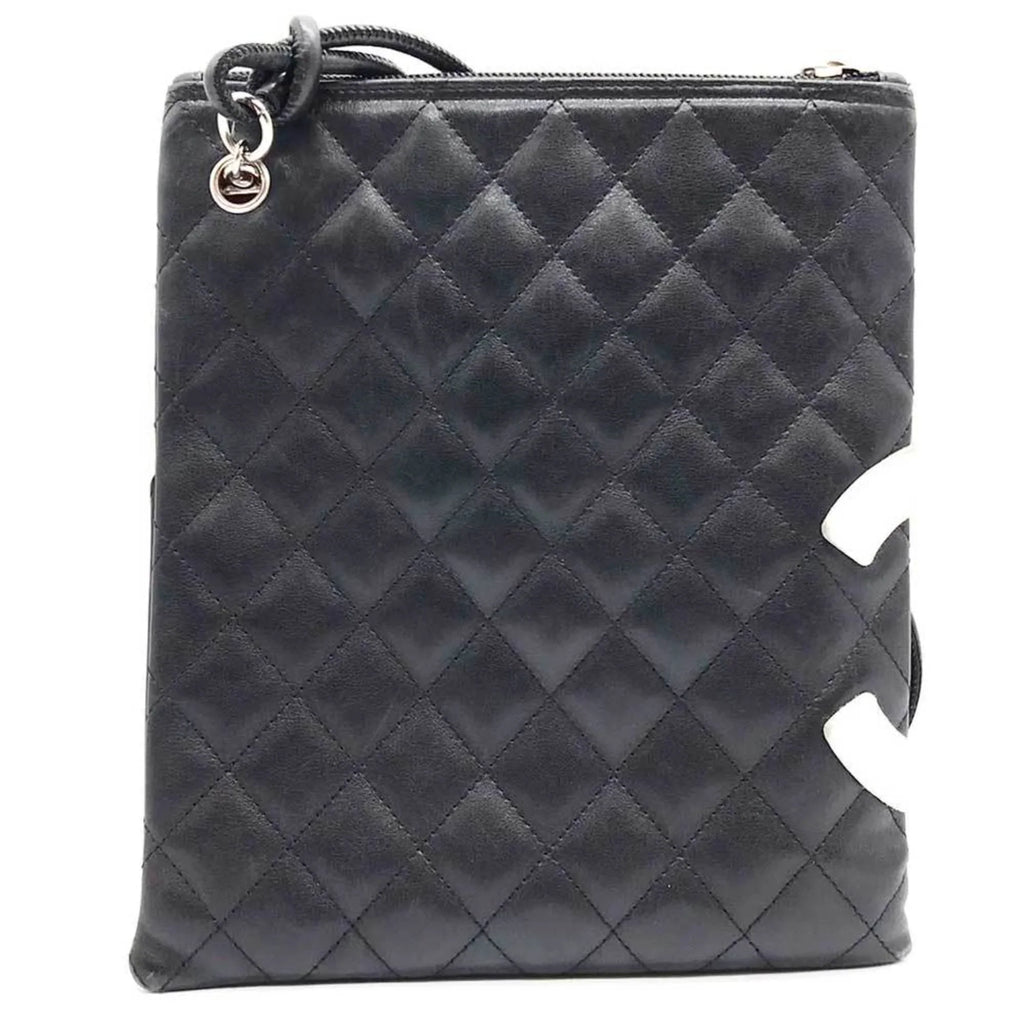 Pre-Owned CHANEL Cambon Line Sizehoulder Bag Leather Black 100s (Fair)