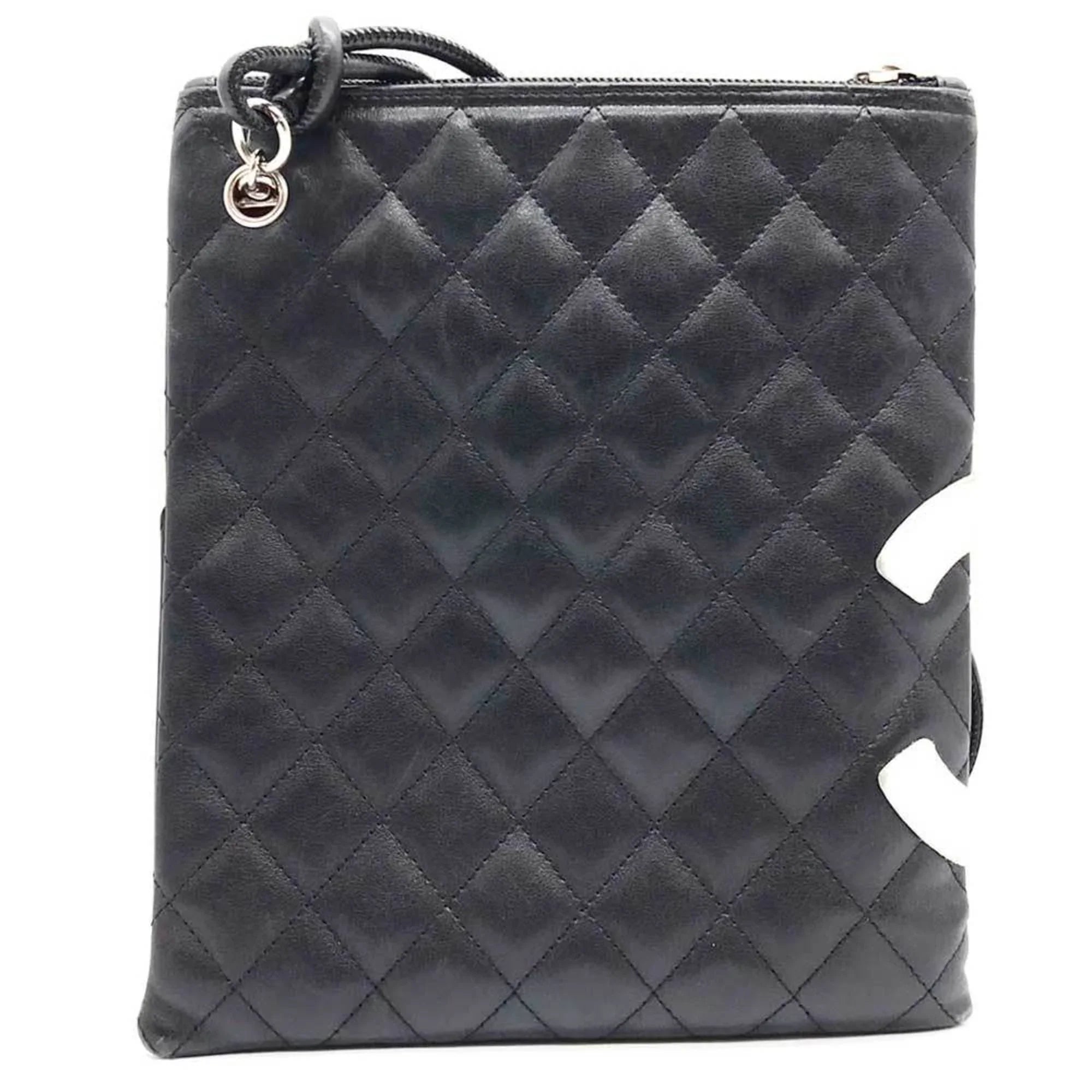 Pre-Owned CHANEL Cambon Line Sizehoulder Bag Leather Black 100s (Fair)
