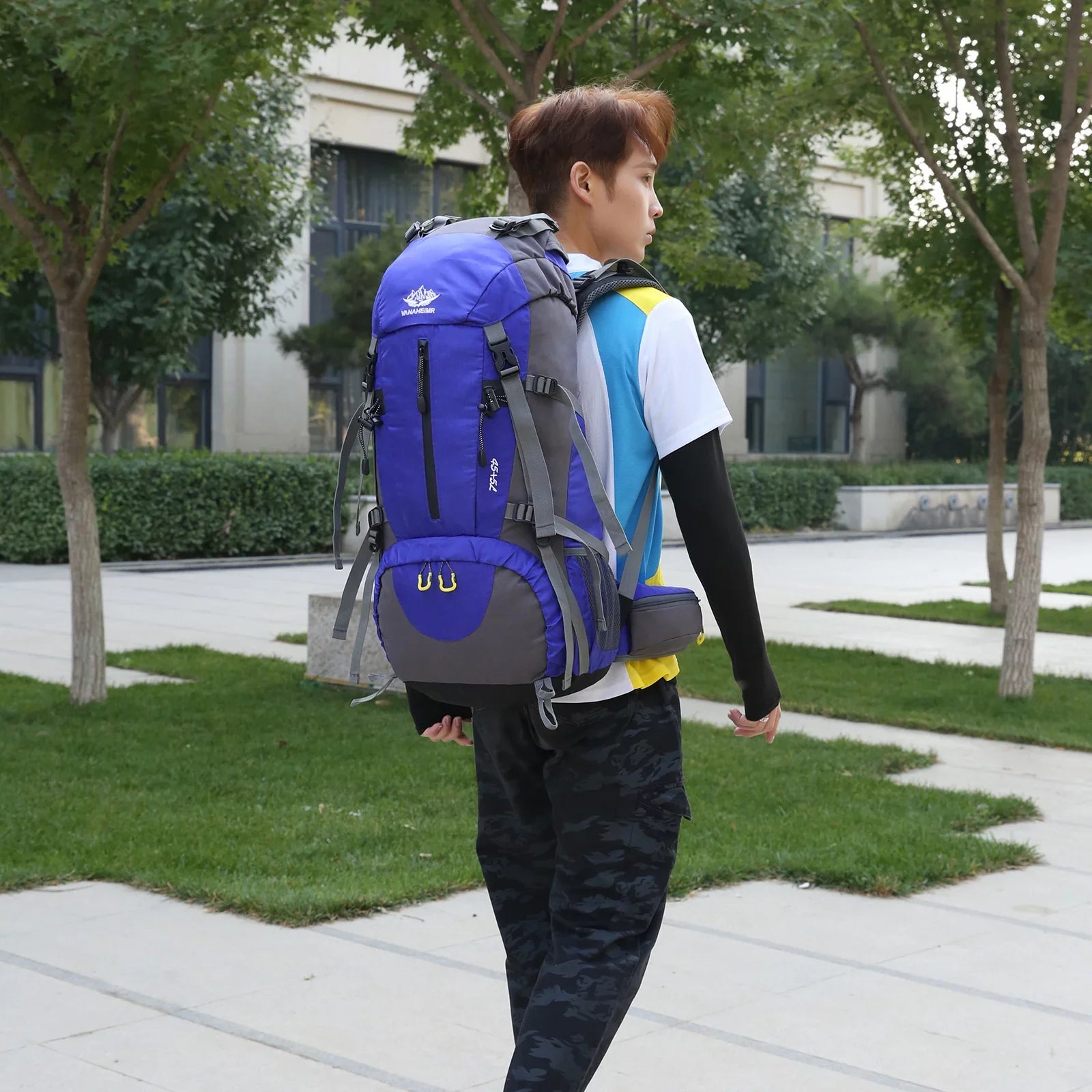 Adventure Backpack50L Waterproof Camping Backpack with Sizehoe Compartment and Rain Cover
