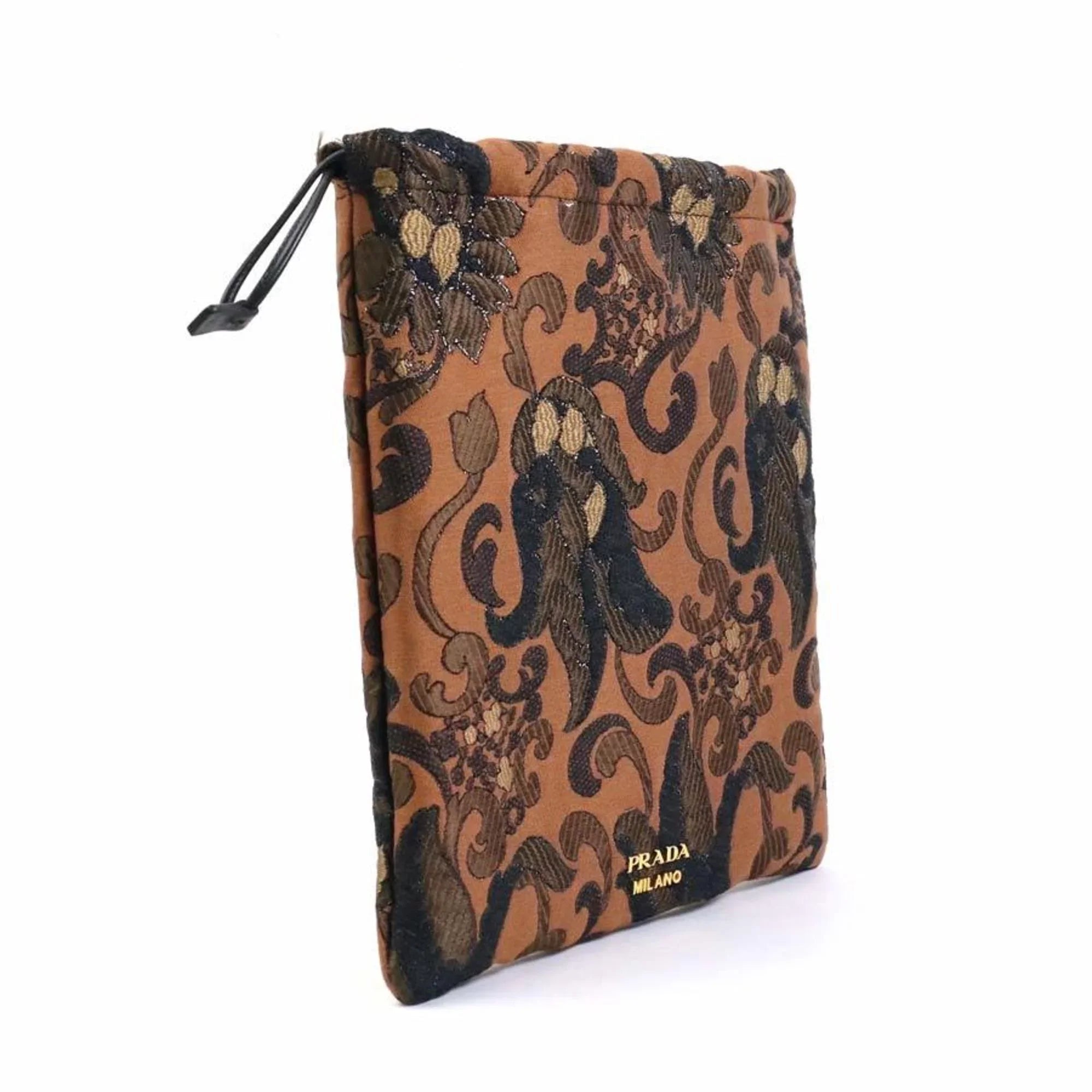 Pre-Owned Prada PRADA Pouch Drawstring Cotton/Acrylic Brown Women's 1MU001 (Good)