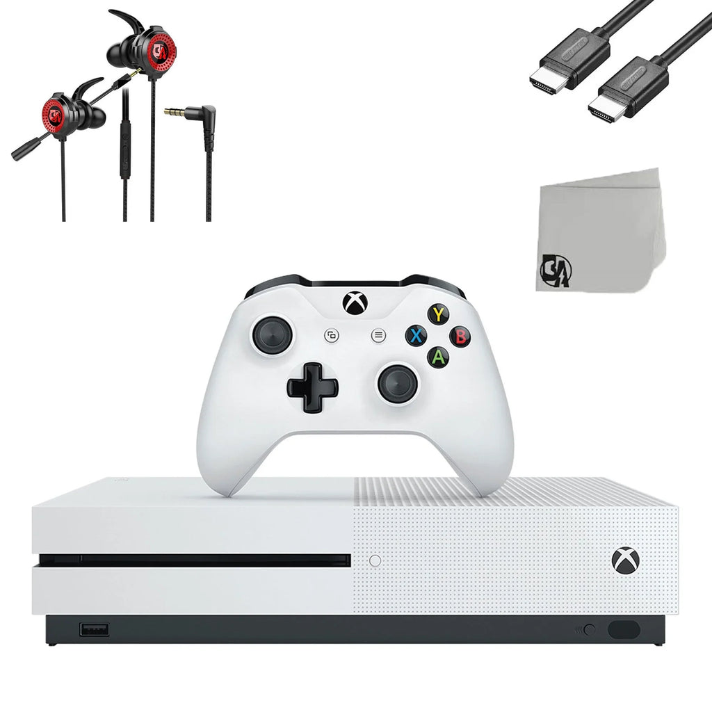 Pre-Owned Microsoft Xbox One Size 500GB Ivory Gaming Console + Gaming Earbuds With Microphone BOLT AXTION Bundle