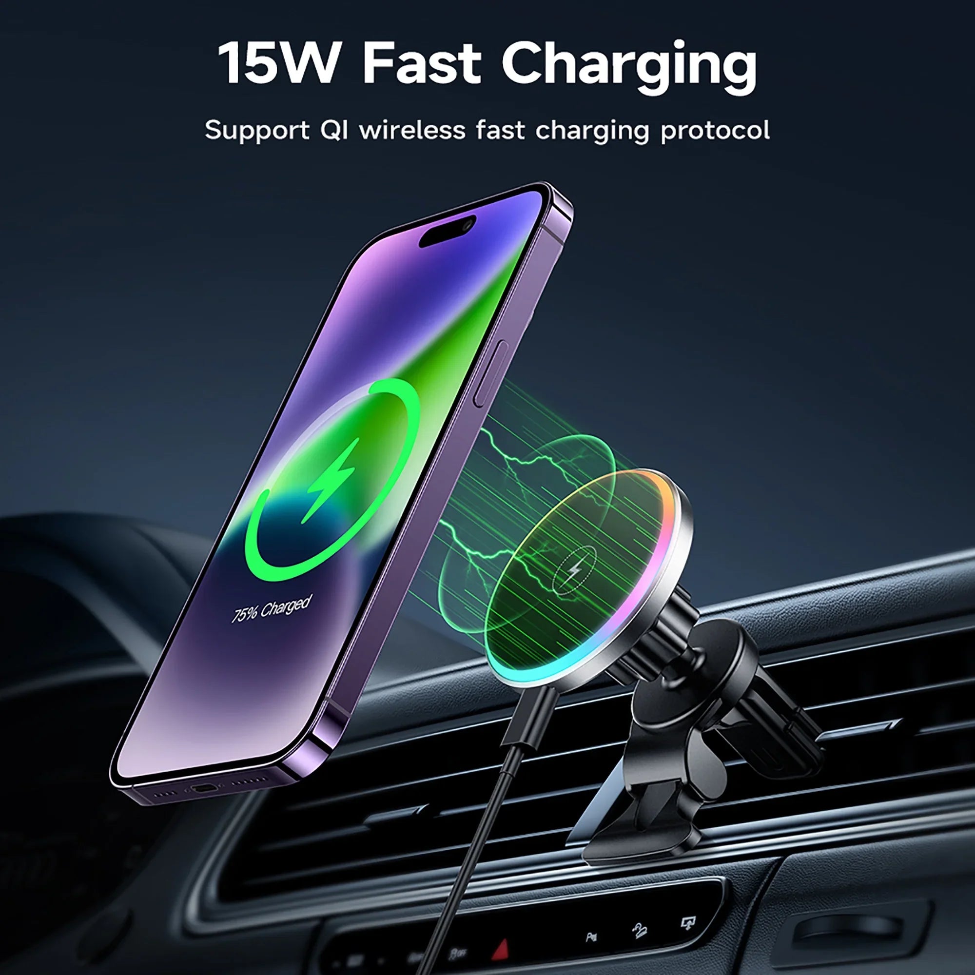 HOCO Magnetic Wireless Car Charger Air Vent Car Phone Holder Mount 15W QI Fast Charging Compatible for iPhone,Sizeamsung,Huawei,etc