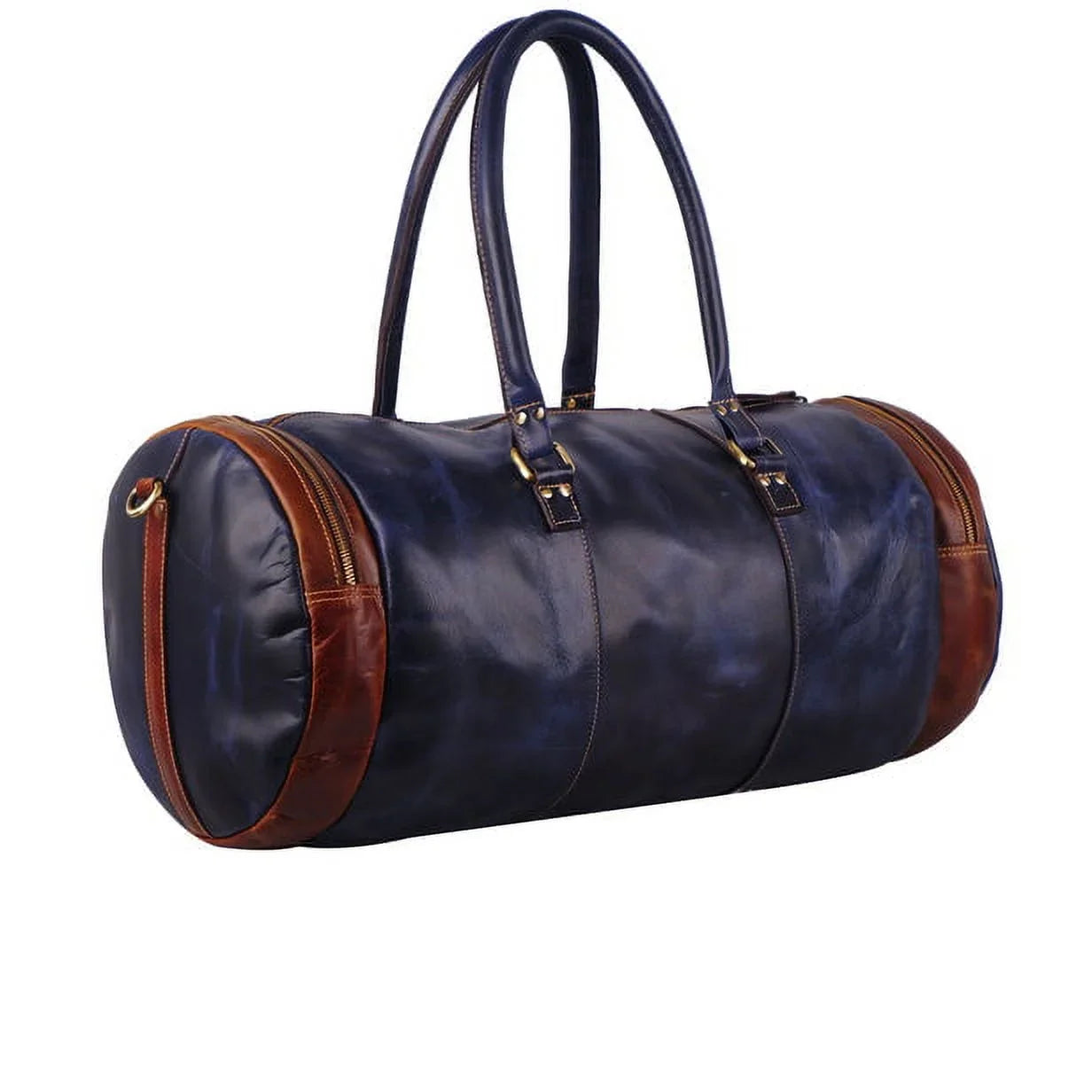 MaheTri Leather Blue Duffel Bag 22" Travel Bag for Gym Sizeports Weekender Bag