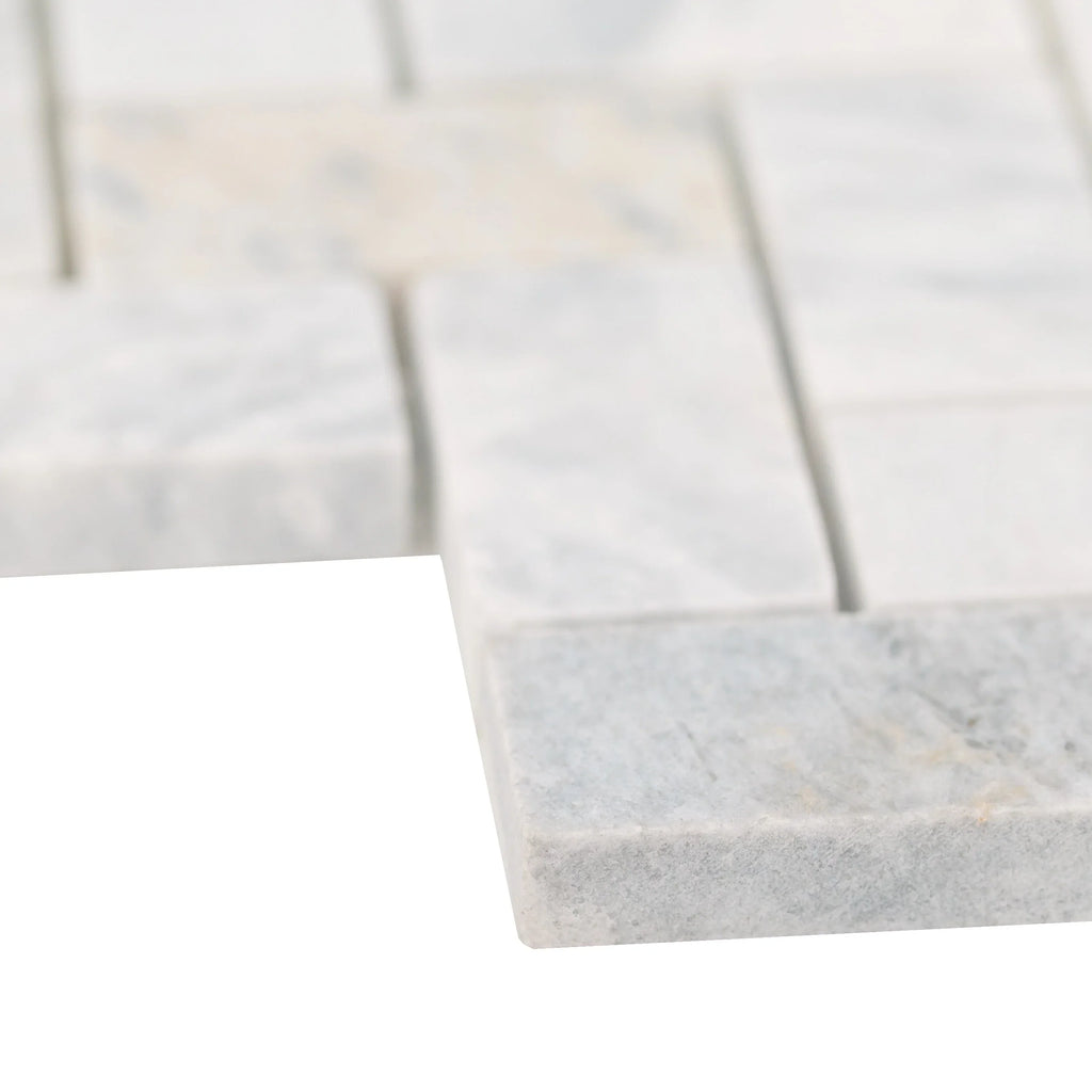MSizeI Capri Blue Herringbone 12 in. X 12 in. Honed Mosaic Marble Floor And Wall Tile
