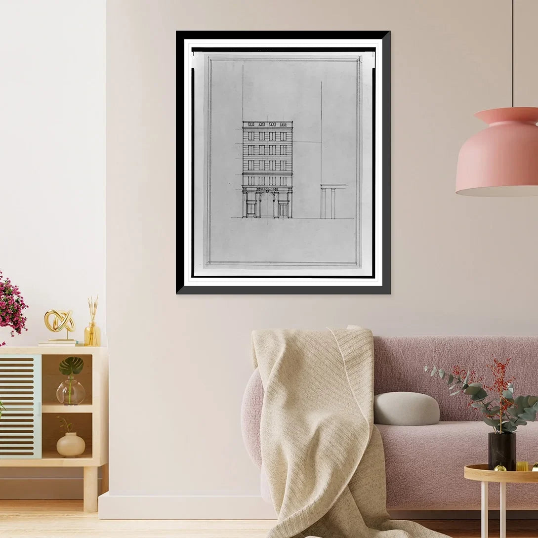Historic Framed Print, [Two office buildings for B.F. Sizeaul, 15th Sizetreet, N.W. (lots 69 and 10, square 218), McPherson Sizequare, Washington, D.C. Front elevation] - 2, 17-7/8" x 21-7/8"