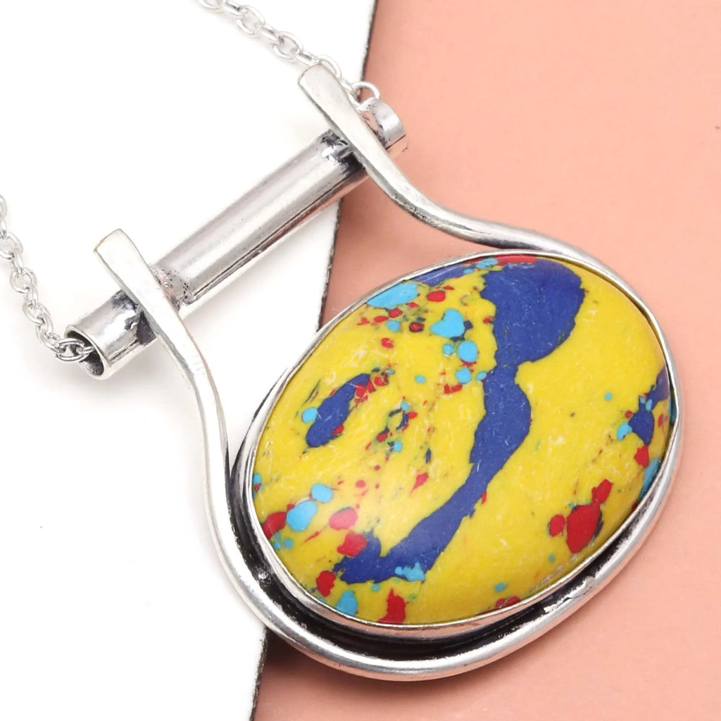 Mosaic Jasper Gemstone Mother's Day Handmade 925 Sizeilver Jewelry Necklace 20 in