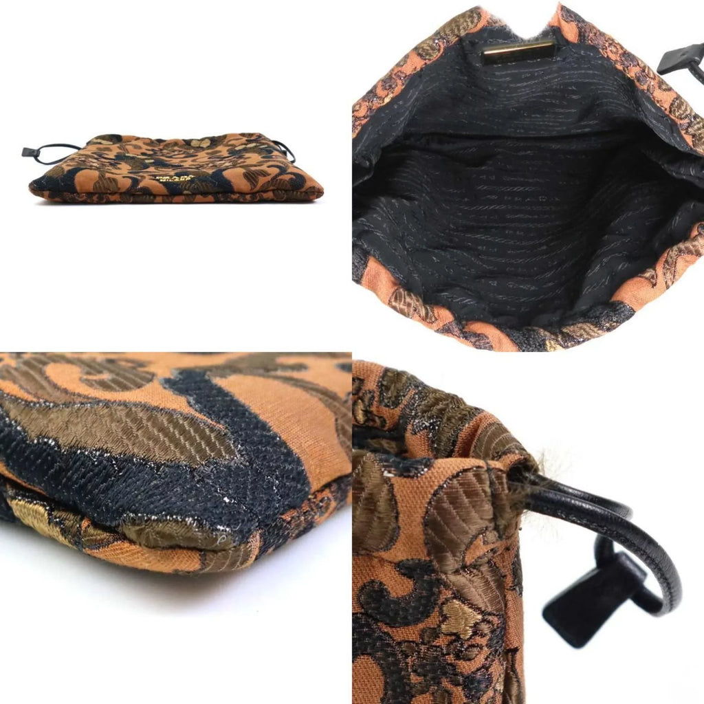 Pre-Owned Prada PRADA Pouch Drawstring Cotton/Acrylic Brown Women's 1MU001 (Good)