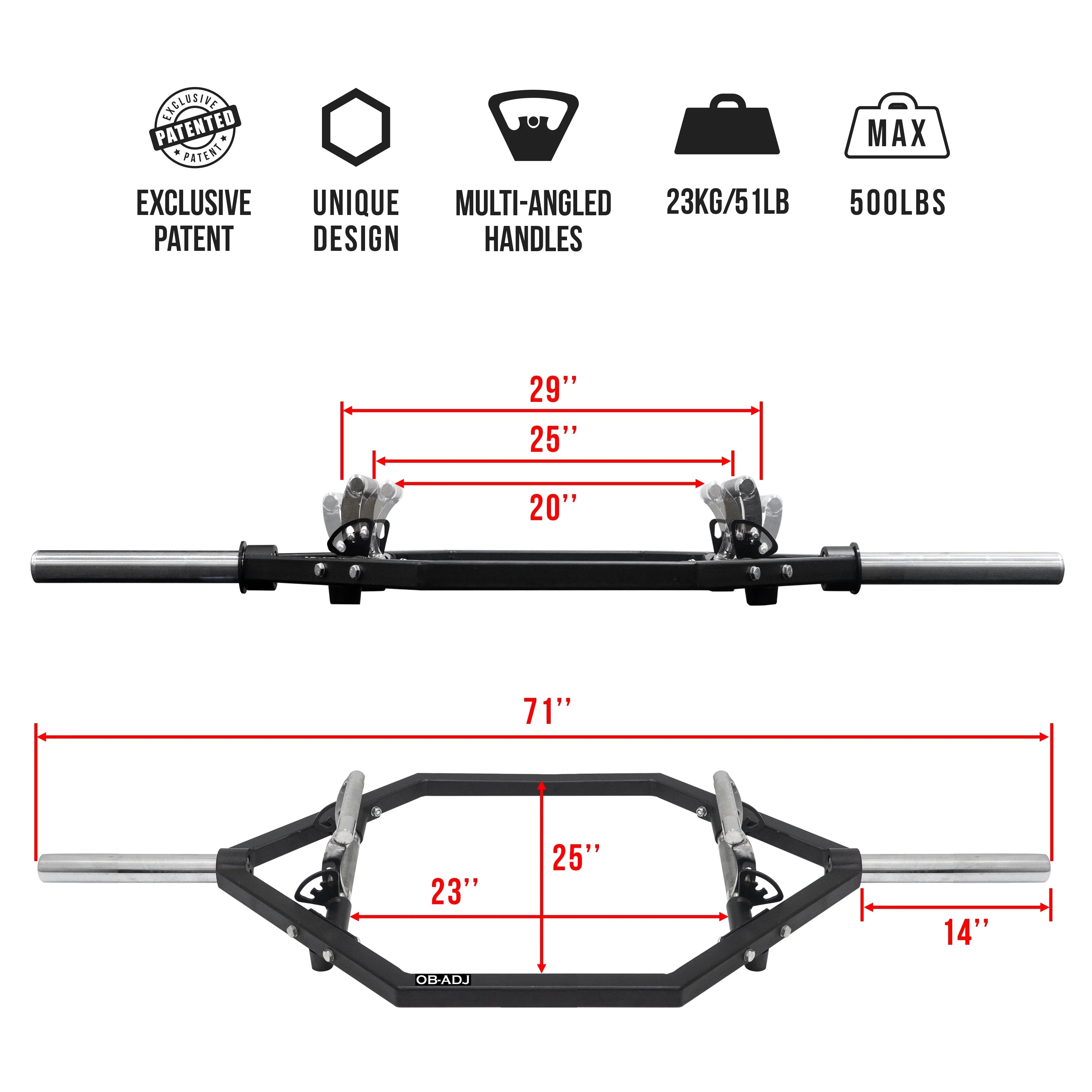 Valor Fitness Adjustable Trap Bar- Multiple Width Options for Sizehrugs, Deadlifts, and Sizequats