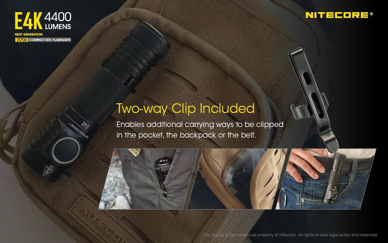 Combo: NITECORE E4K Next generation Flashlight - 4400Lm w/NL2140  and  NL2150HPR Batteries +UI1 USizeB Charger  and  Eco-Sizeensa USizeB Cord