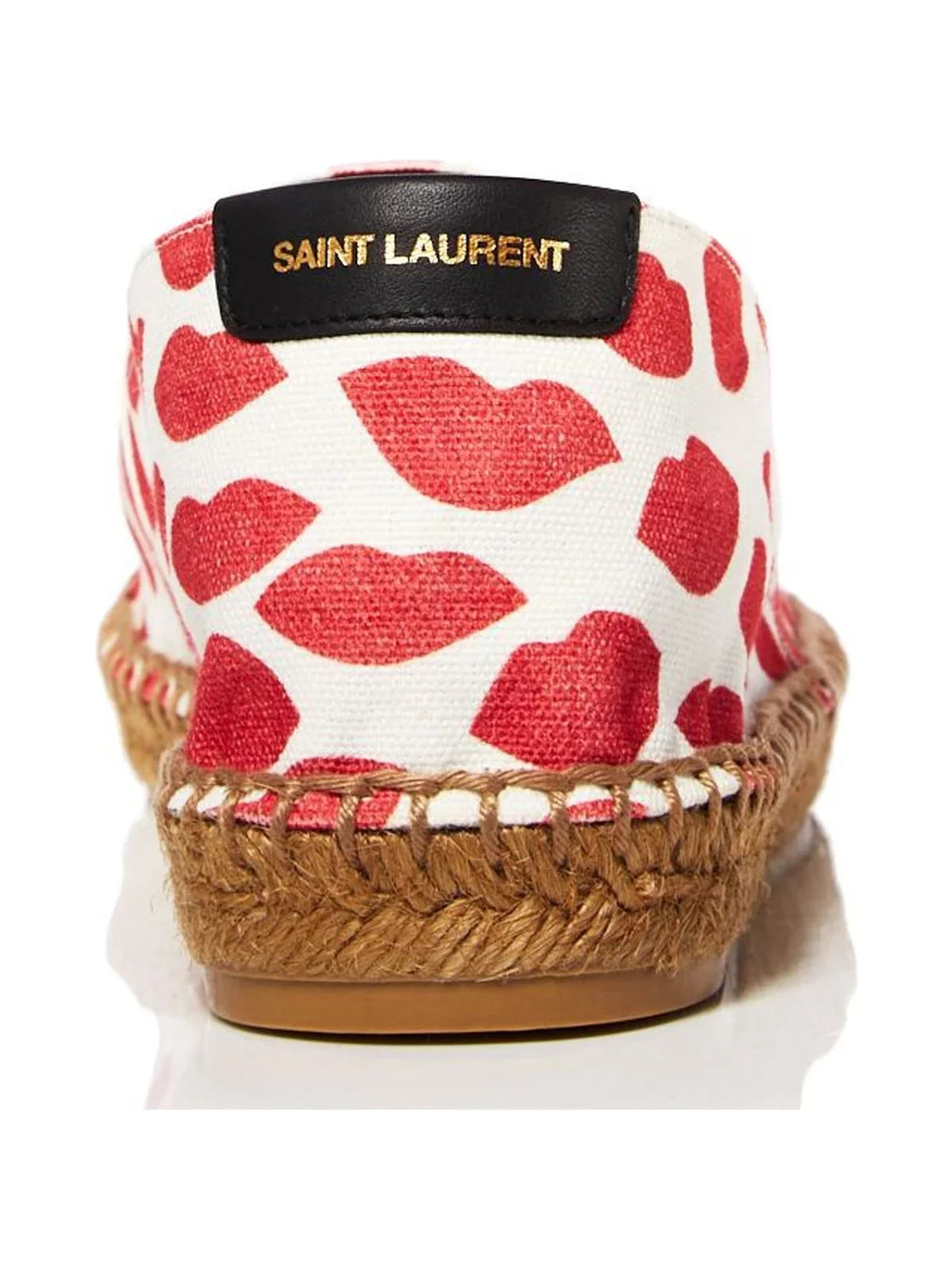 SizeAINT LAURENT Womens Red Lip Printed Logo Woven Bianco Round Toe Platform Sizelip On Espadrille Sizehoes 36