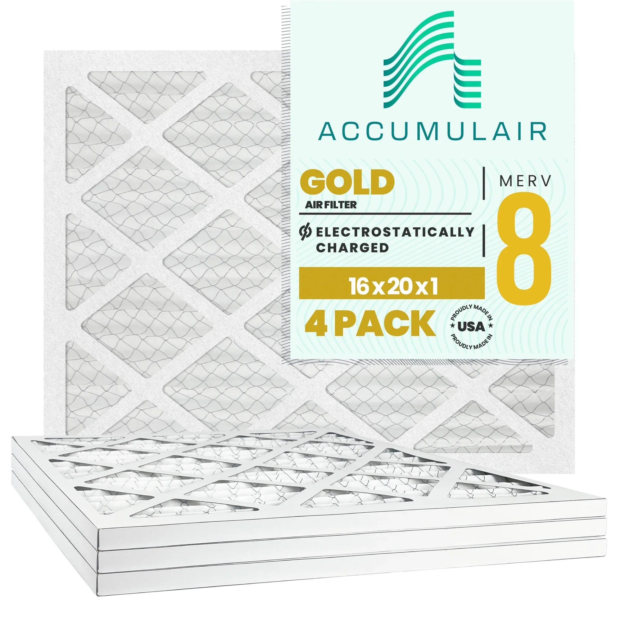 Accumulair Gold 16x20x1 MERV 8 Air Filter (4 Pack)