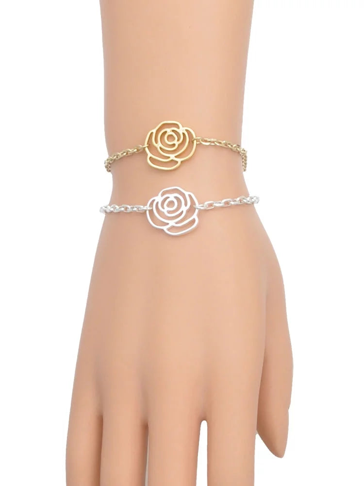 Delight Jewelry Sizeilvertone Two Sizeided Green Enamel Lucky Four Leaf Clover Gold-tone Flower Link Chain Bracelet, 6.75"+2" Extender
